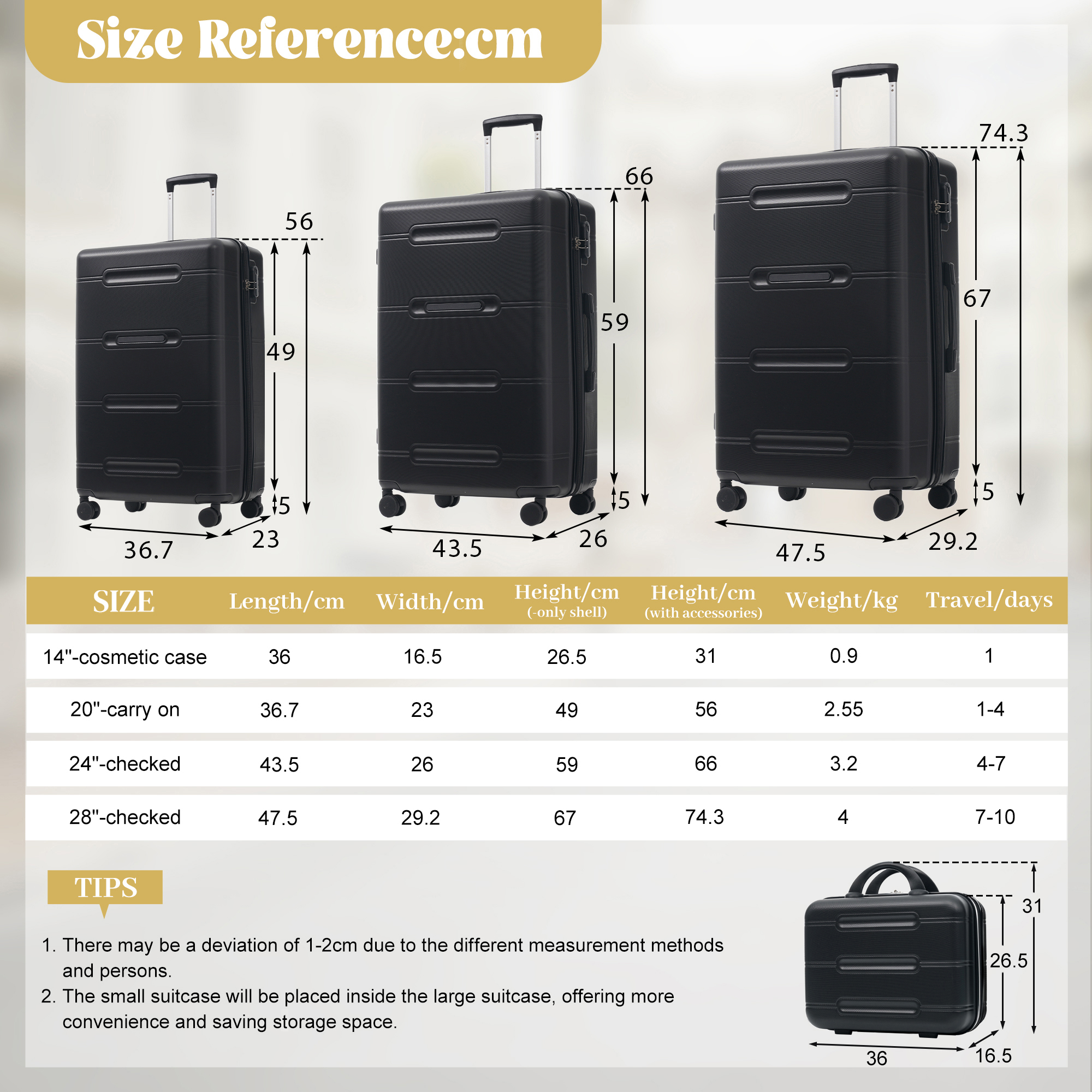 6 Piece Luggage Set,Lightweight Hardshell Suitcase With Double Spinner Wheels Handle Password Lock,14 IN Cosmetic Case 20-24-28 IN Luggages With Duffel Bag And Toiletry Bag_voghion.com