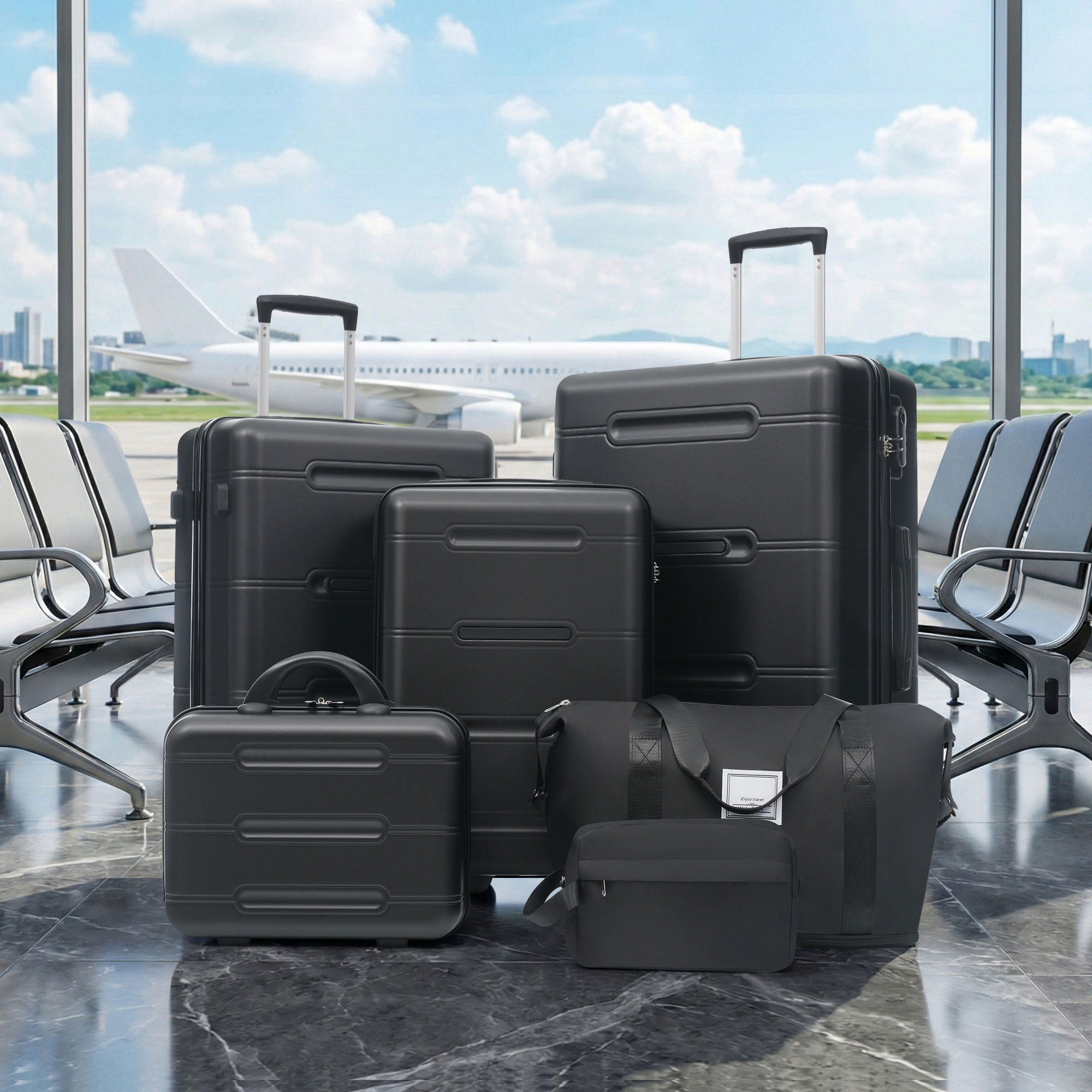 Luggage Set 6 Piece Lightweight Hardshell Suitcase Spinner Wheels_voghion.com