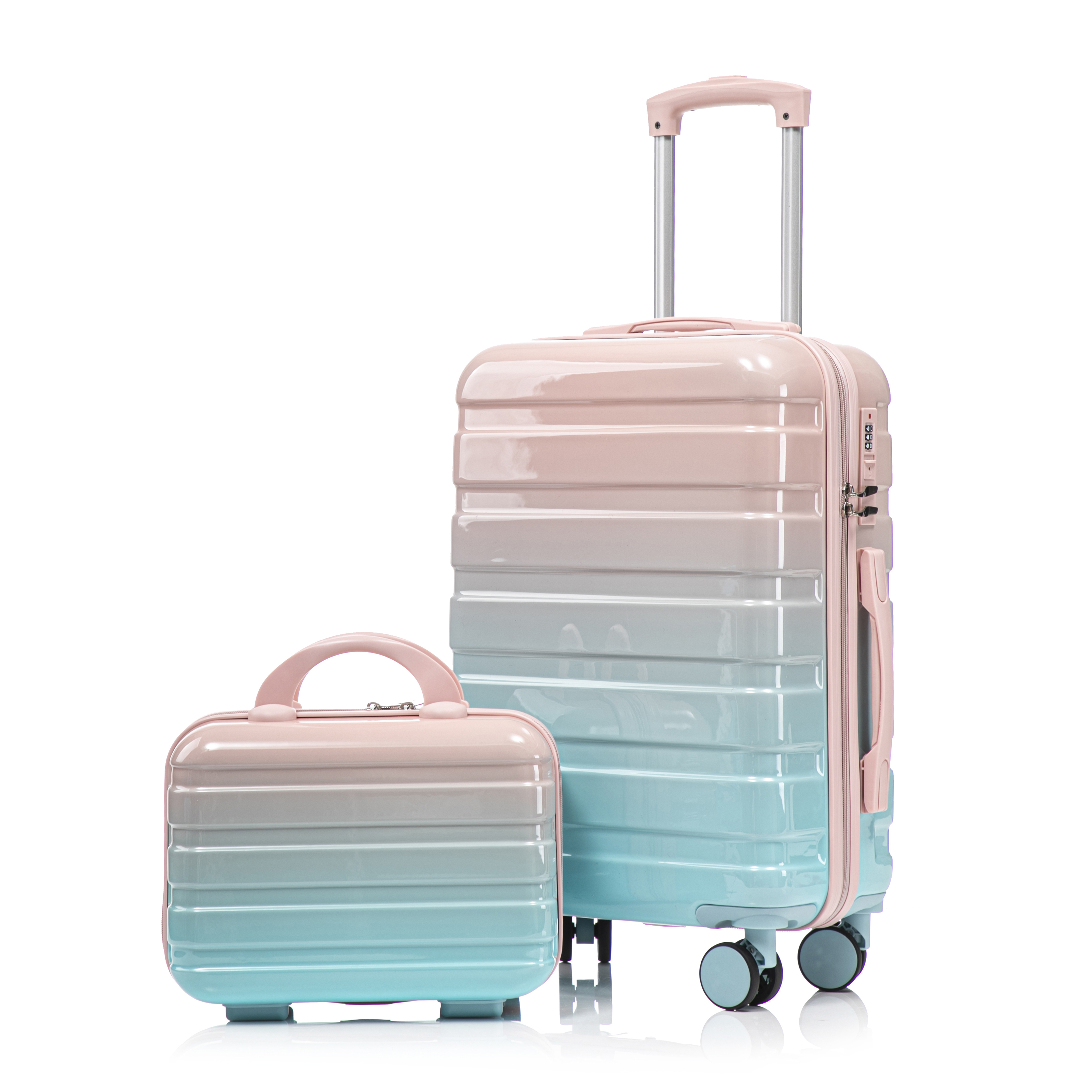 14-20 2 Pcs-set In PC Spinner Wheel Luggage, Carry On Suitcase, With Gradient Color And Combination Lock Blue-Pink
