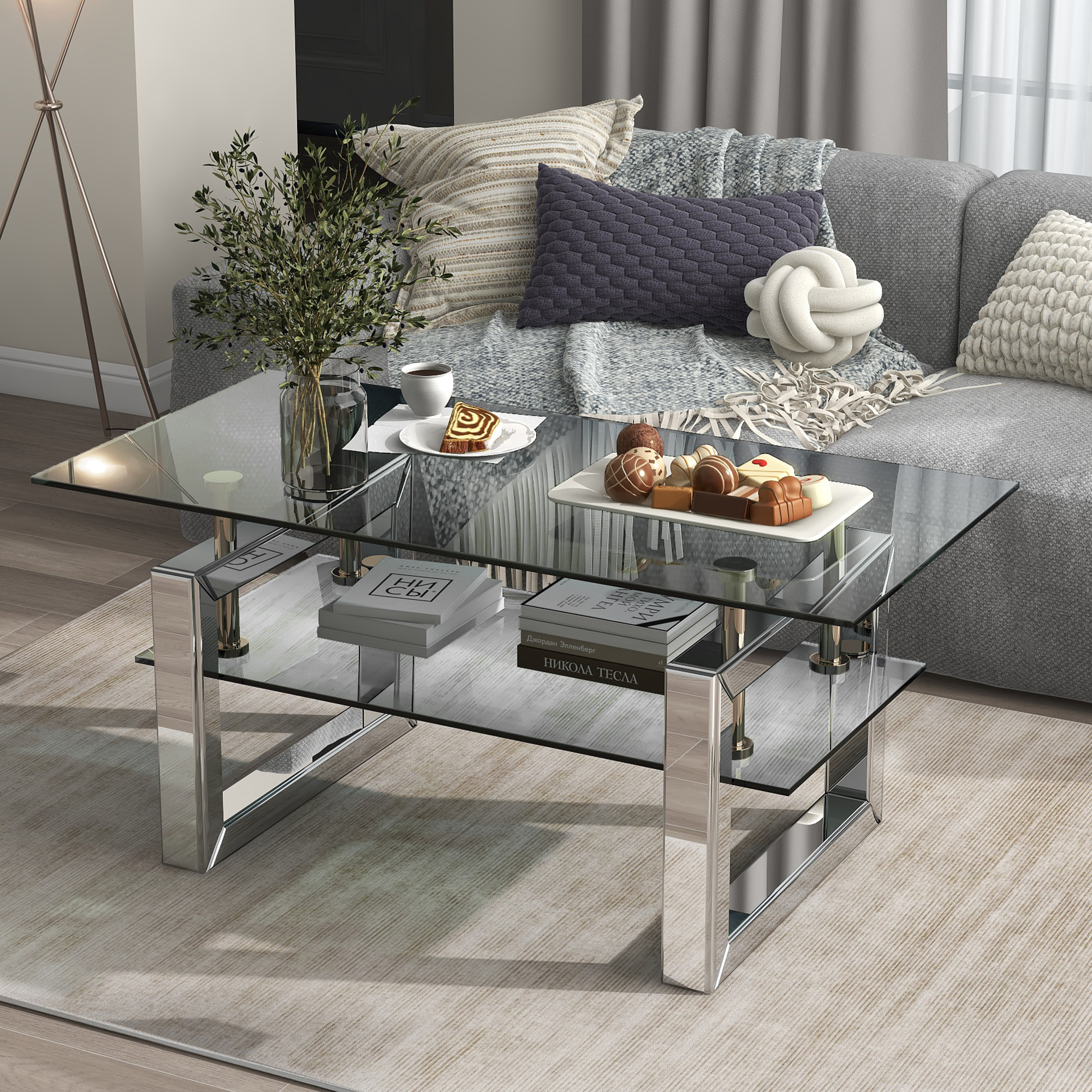 W 39.4X D 19.7  X H 17.7 Transparent Tempered Glass Coffee Table, Coffee Table - Image 1