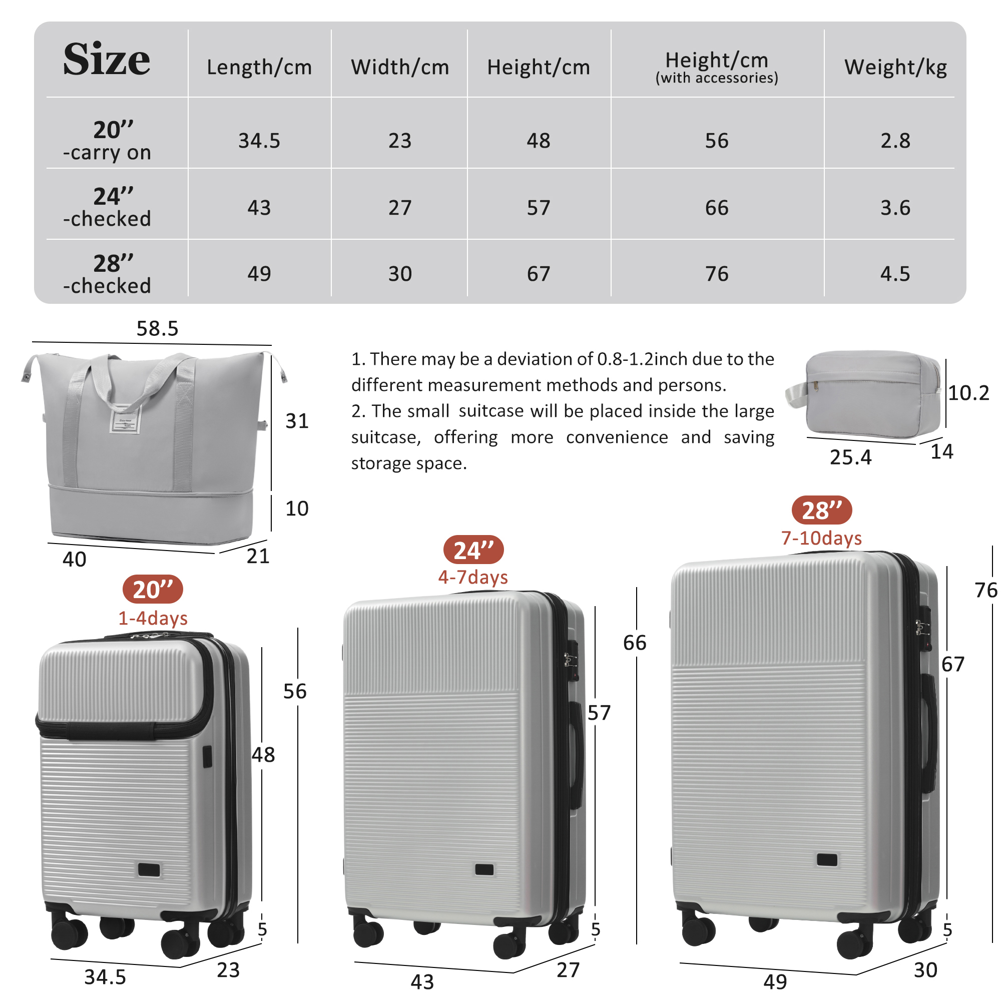 Luggage Sets 5 Piece With Half-opening, Hardside Carry On Suitcase Set With Double Spinner Wheel, Lightweight Travel Luggage With USB Port,TSA Locks — foto 3