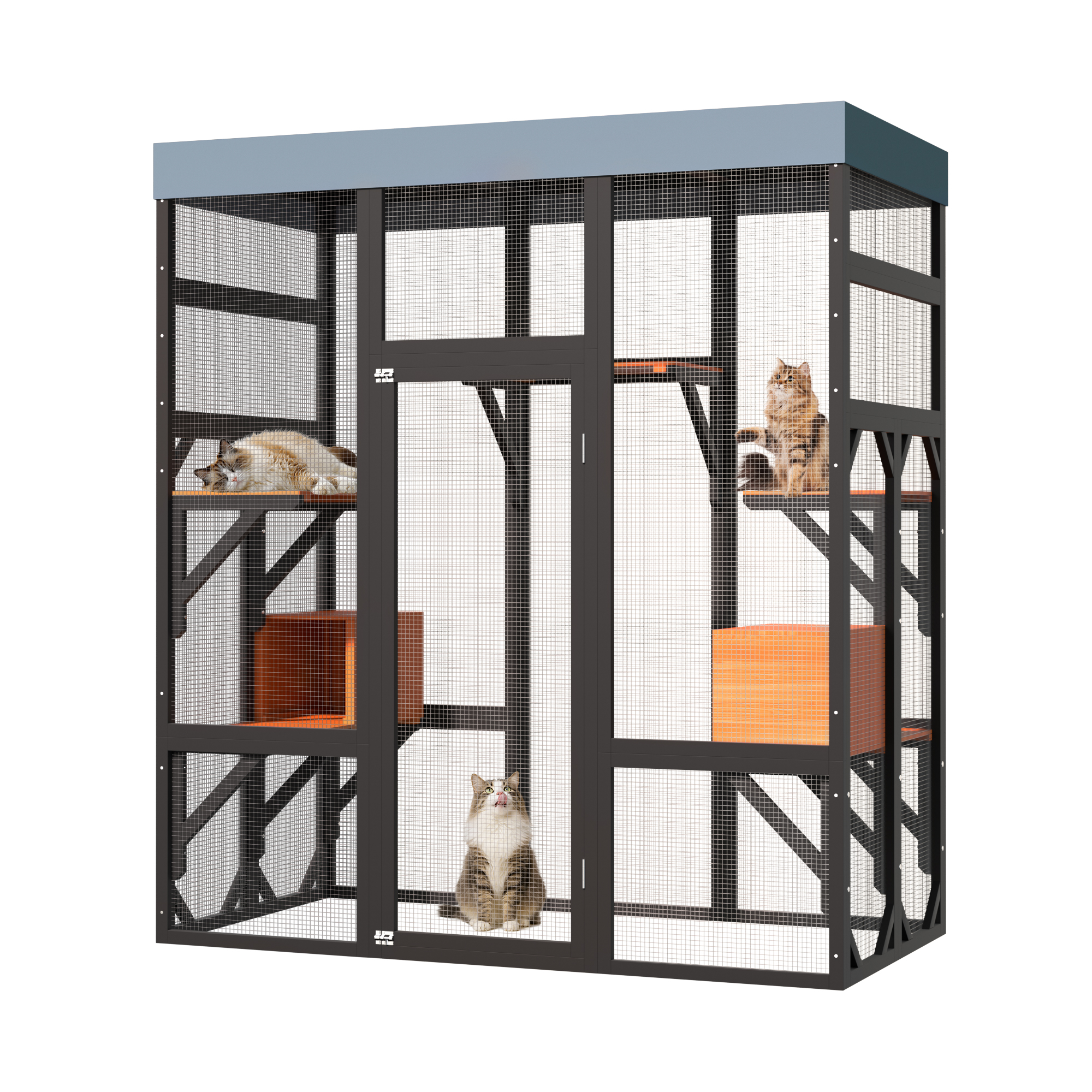 Large Outdoor Cat Enclosure Catio With 5 Platforms & 2 Napping Houses, Secure Metal Wire, Easy Assembly For Indoor & Outdoor Use