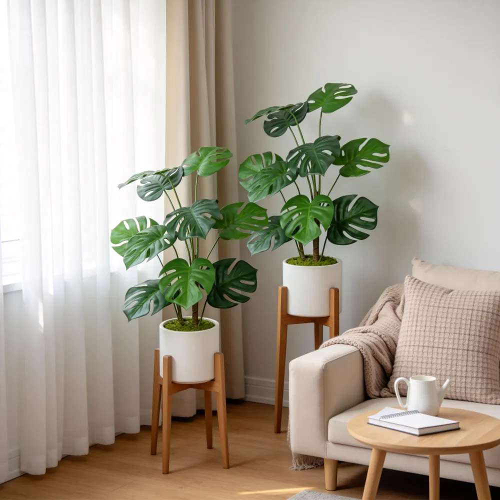 30 Artificial Monstera Deliciosa Plant With White Pot, 2 Pcs  Set
