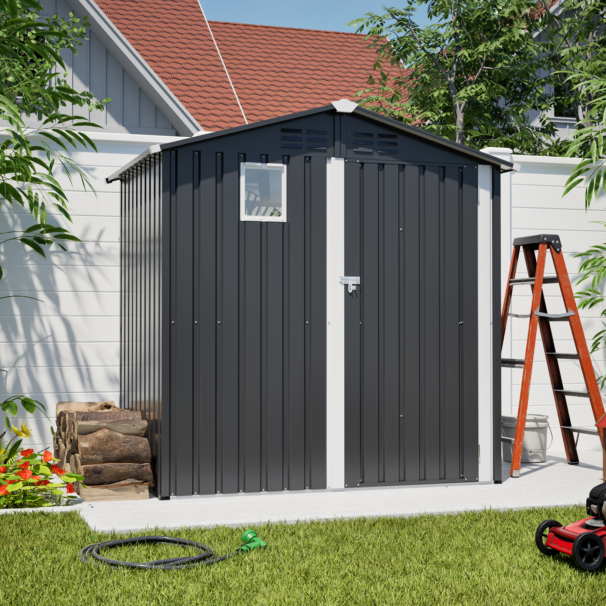 Metal Outdoor Storage Shed 6FT X 4FT, Steel Utility Tool Shed Storage House , Metal Sheds Outdoor Storage For Backyard Garden Patio Lawn 6 X 4,Gray