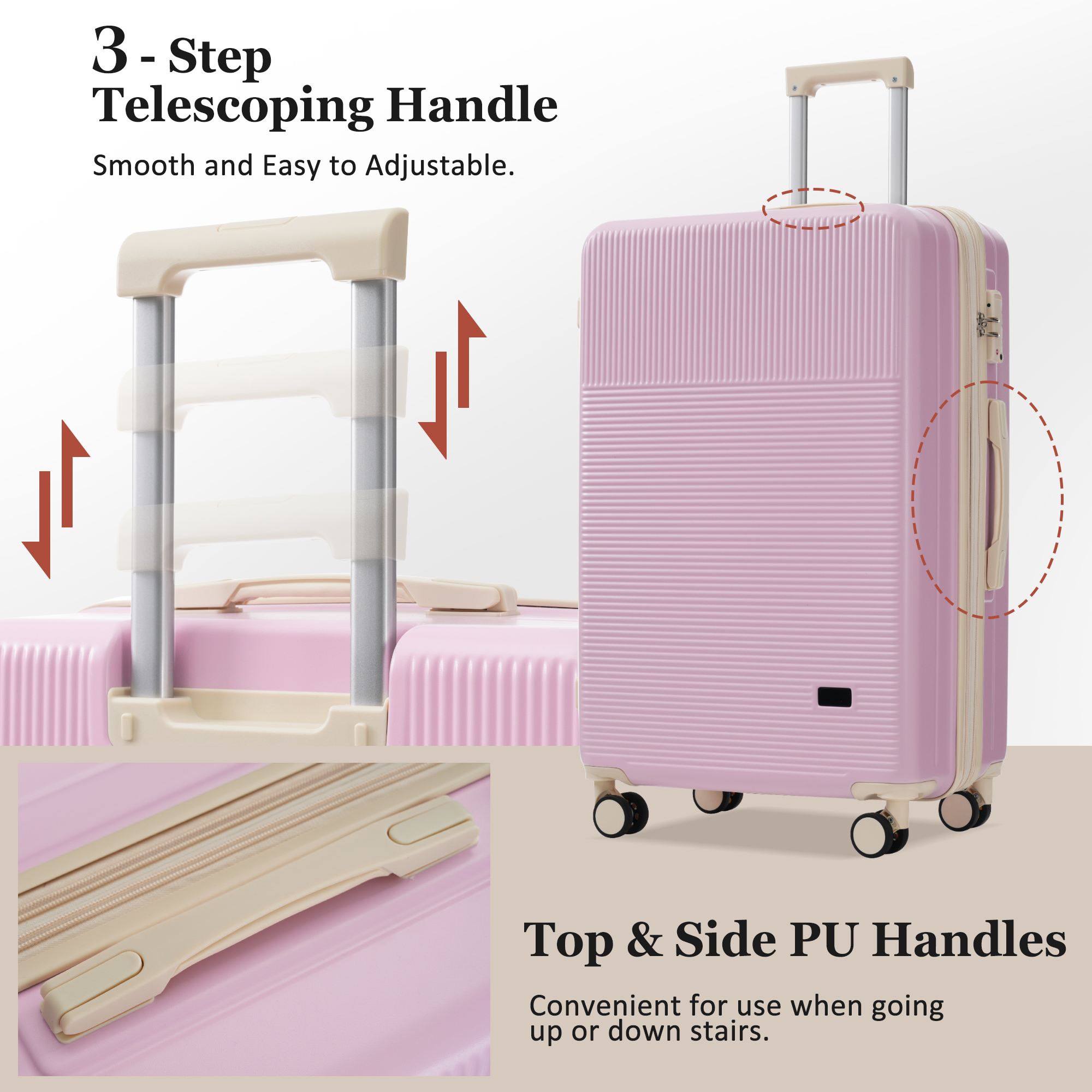Luggage Sets 5 Piece With Half-opening, Hardside Carry On Suitcase Set With Double Spinner Wheel, Lightweight Travel Luggage With USB Port,TSA Locks_voghion.com
