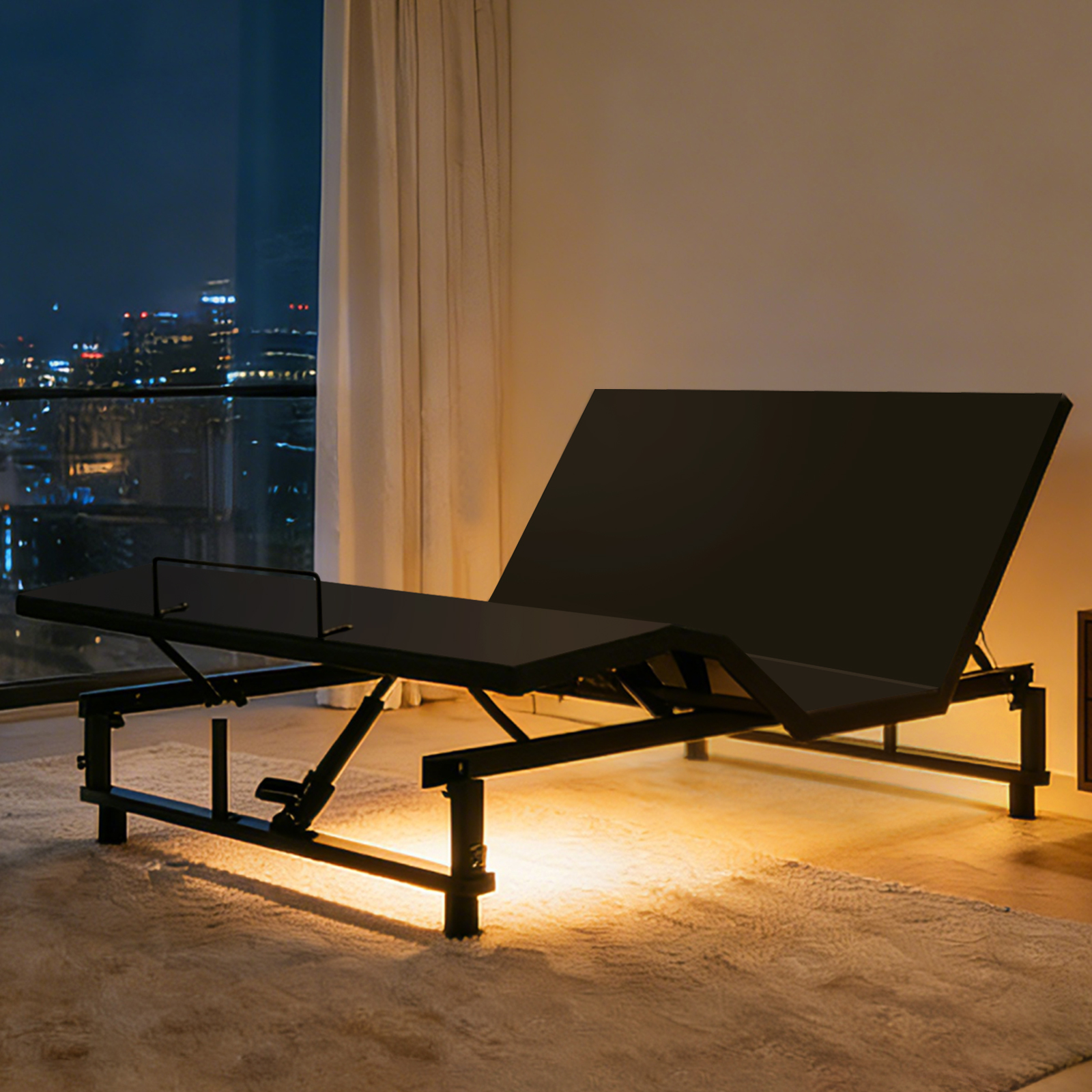 Adjustable Bed Base Frame Queen Bed Frame With Head And Foot Incline Wireless Remote 4 Ports USB, Under-Bed Nightlights, Zero Gravity Quiet Motor Black Queen