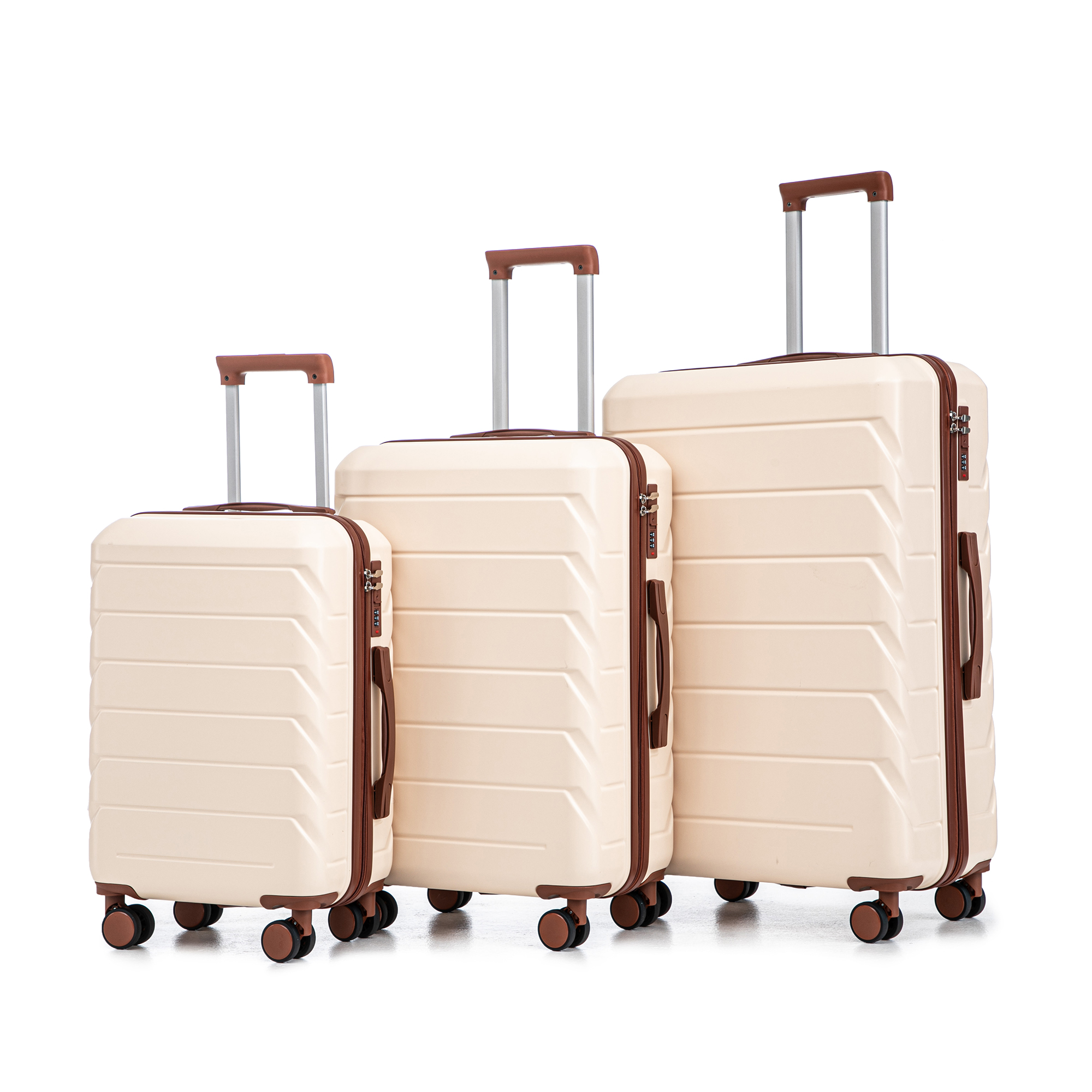 HIFINE TOURIST 20  24  28 3 Pcs Set In ABS Spinner Wheel Luggage, Matching Color , With Combination Lock Beige