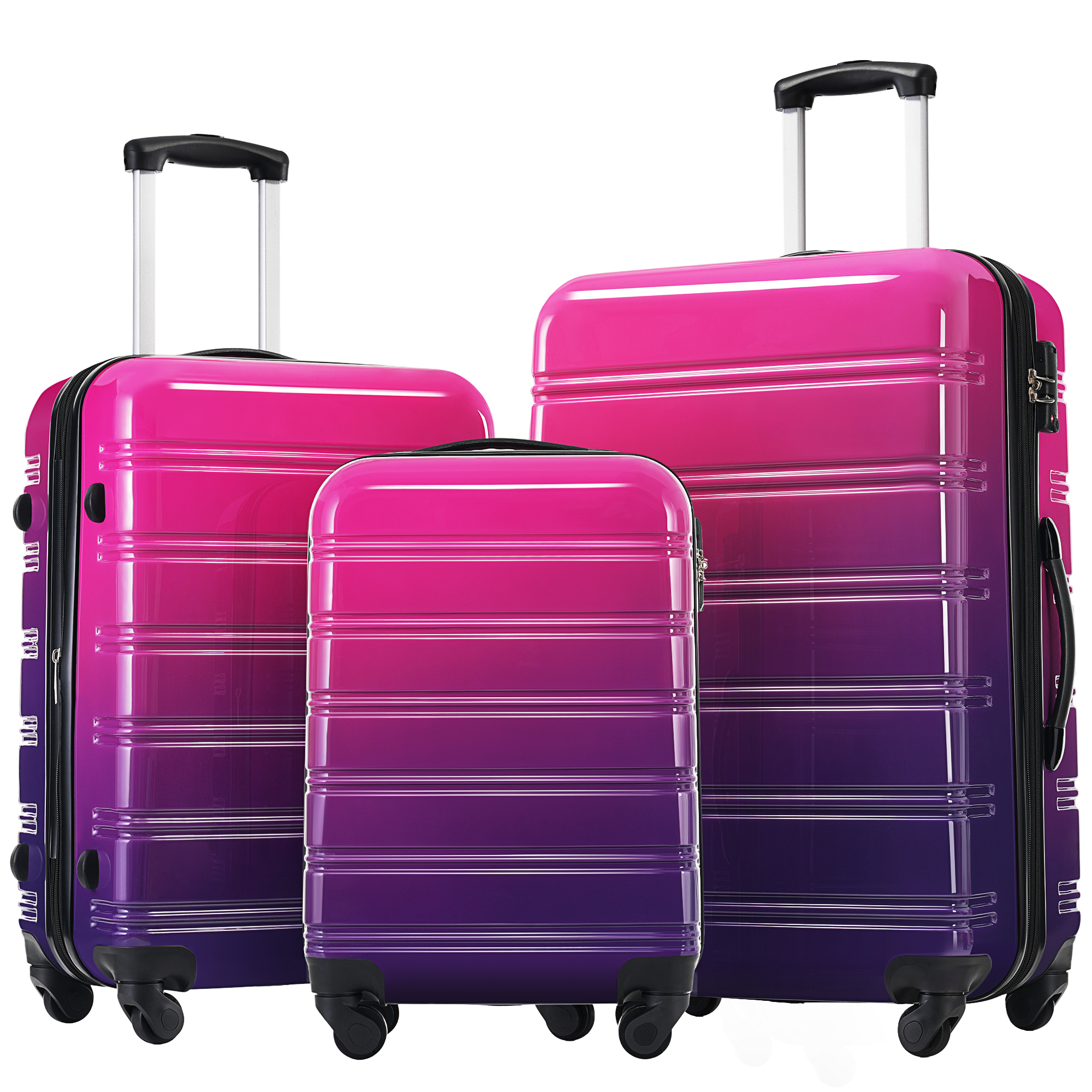 Hardshell Luggage Sets 3 Piece Gradient Color Expandable Suitcase With Spinner Wheels And TSA Lock Lightweight 20 24 28 Available,Purple And Pink
