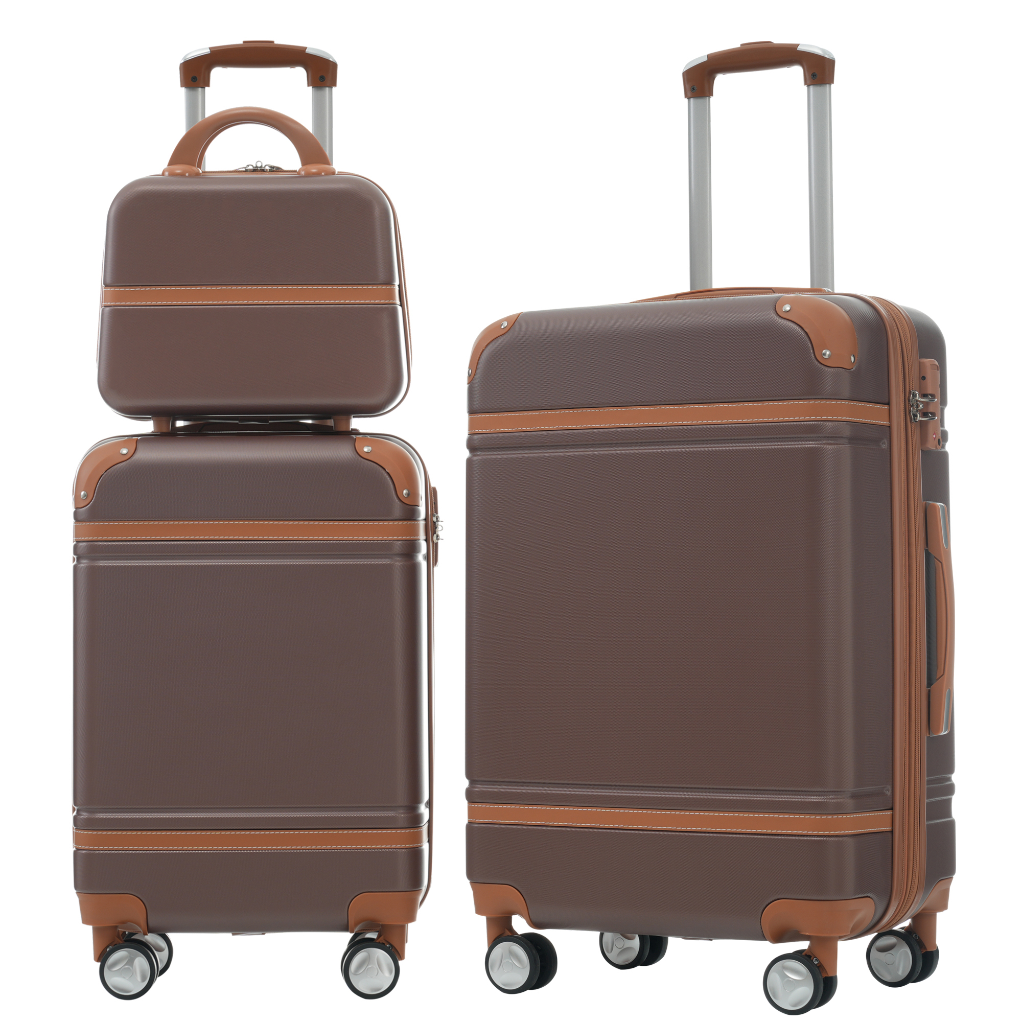 Hardshell Luggage Sets 3 Pieces 20-24 Luggages And Cosmetic Case Spinner Suitcase With TSA Lock Lightweight,Brown