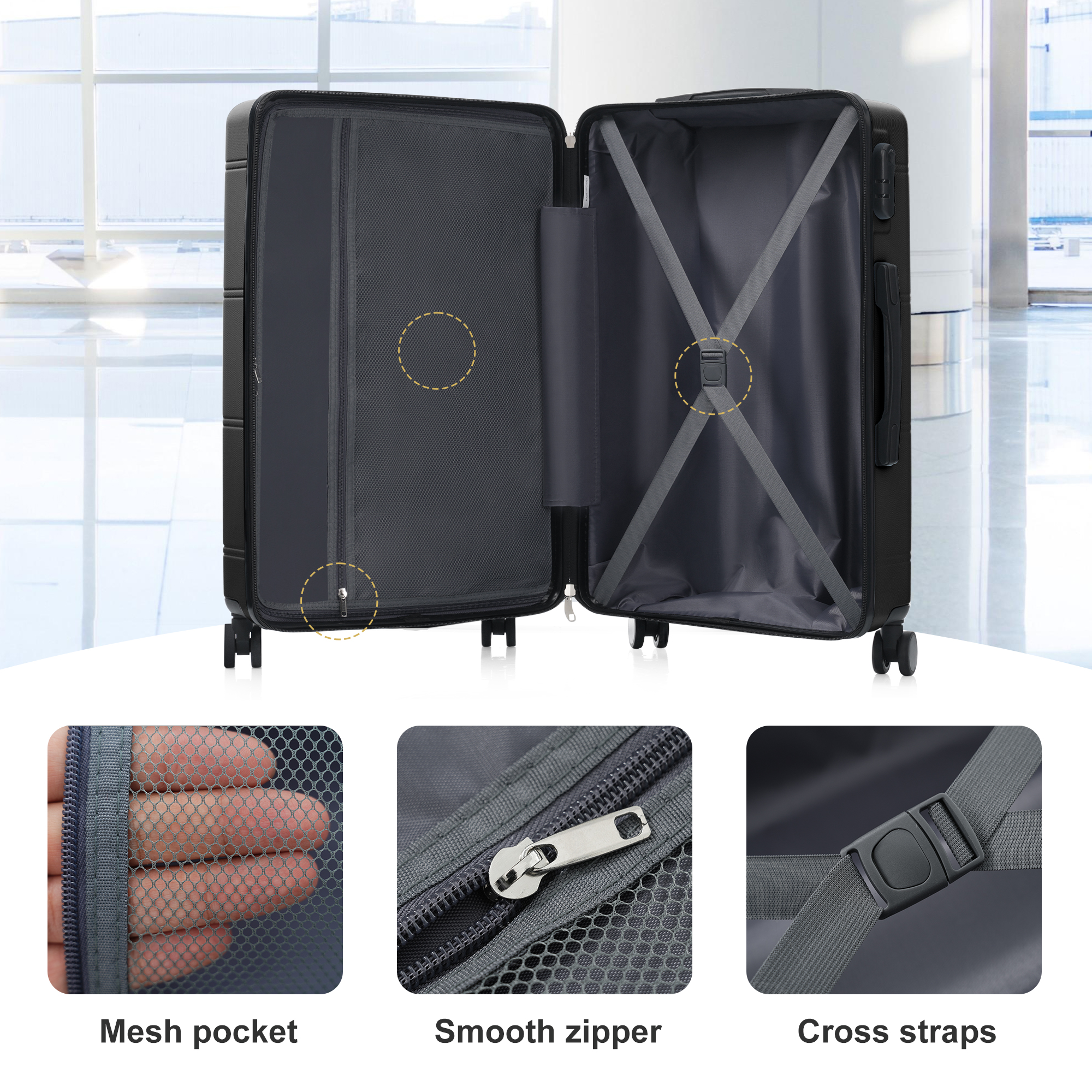 Luggage Set 6 Piece Lightweight Hardshell Suitcase Spinner Wheels_voghion.com