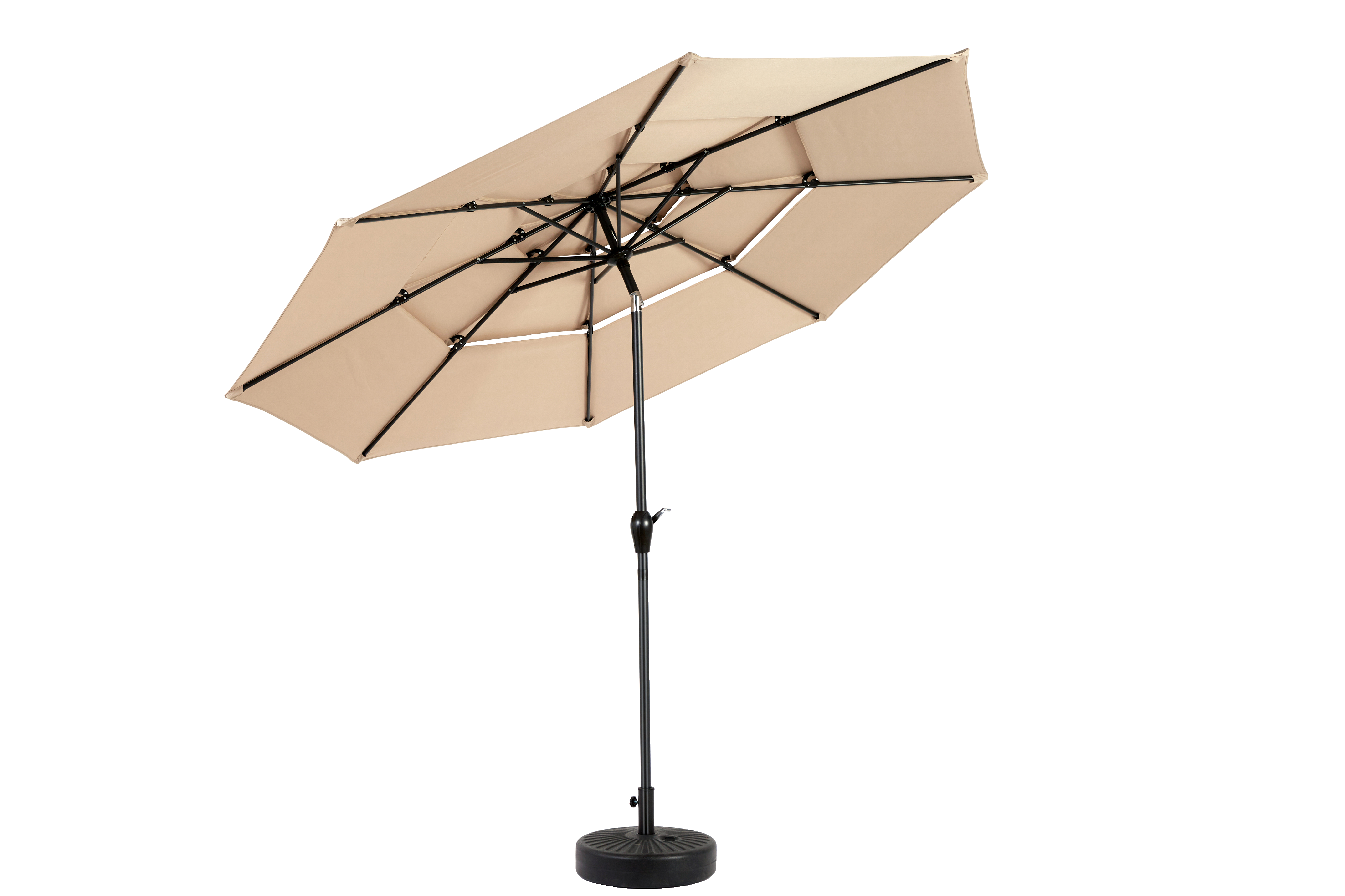 Aluminium 10ft 3 Tier Auto-tilt Umbrella ,Outdoor Patio Umbrella - Market Table Pool Deck Umbrella Base Not Included   Khaki