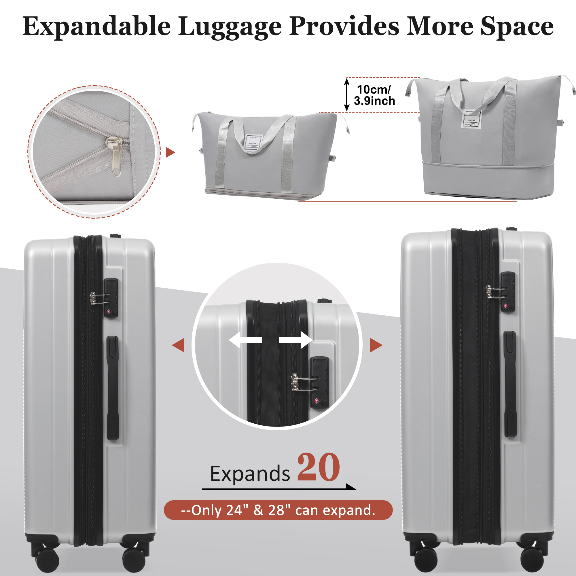 Luggage Sets 5 Piece With Half-opening, Hardside Carry On Suitcase Set With Double Spinner Wheel, Lightweight Travel Luggage With USB Port,TSA Locks — foto 4