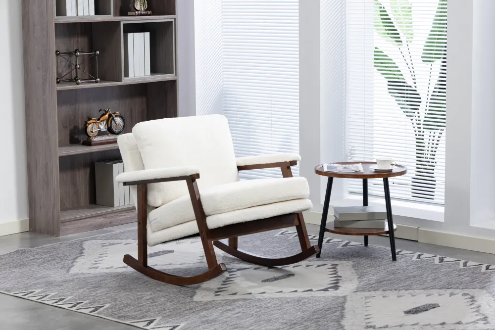 Mid Century Modern Accent Chair ,rocking Chair With Wood Frame, Upholstered Living Room Chairs , Reading Armchair For Bedroom Sunroom