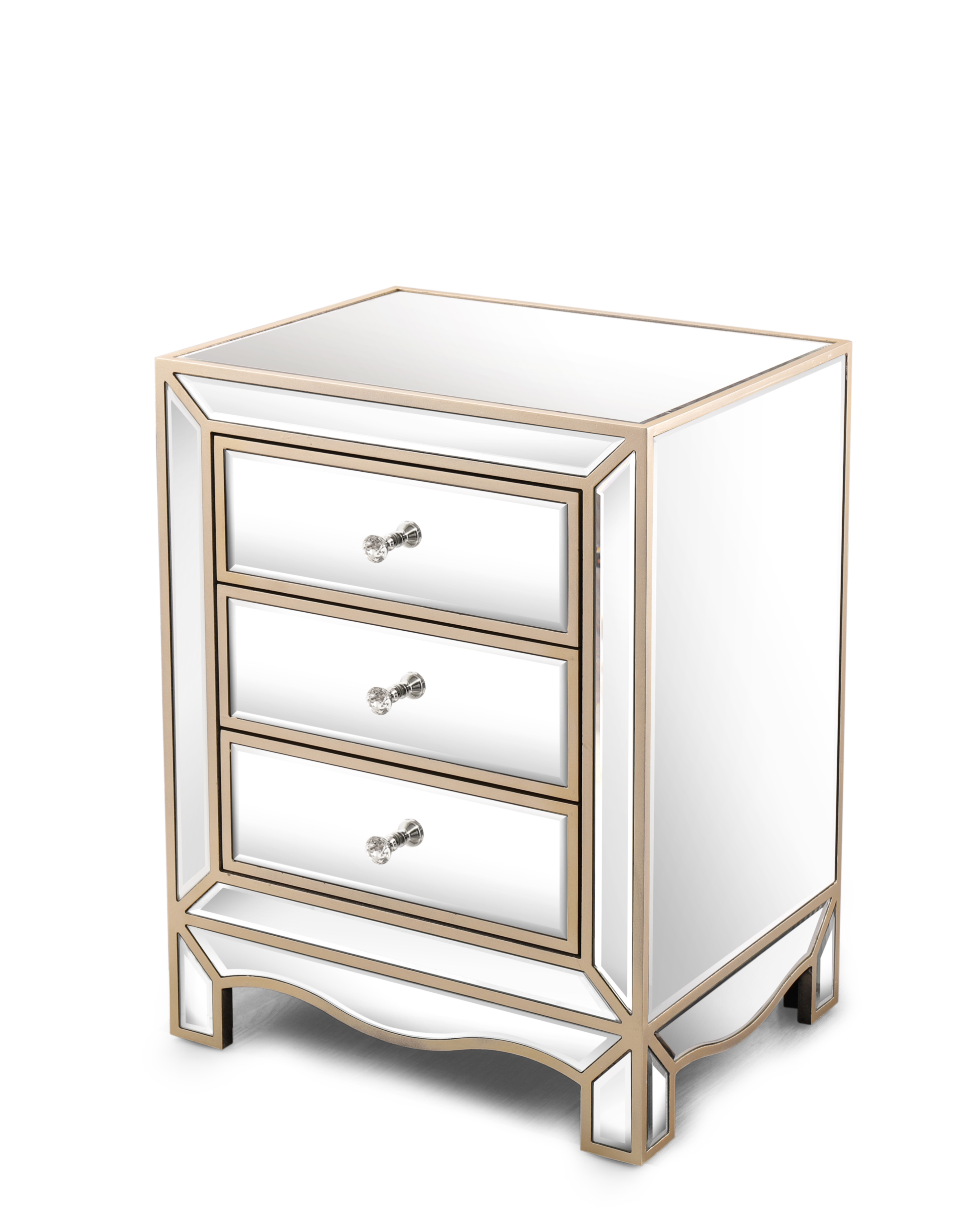 W 19.7 X D 15 X H 26 Champagne Mirror  3 Drawer Cabinet Extraction Cabinet, Multifunctional Suitable For Corridors, Living Rooms, Corners, Bedrooms, Sofas - Image 1