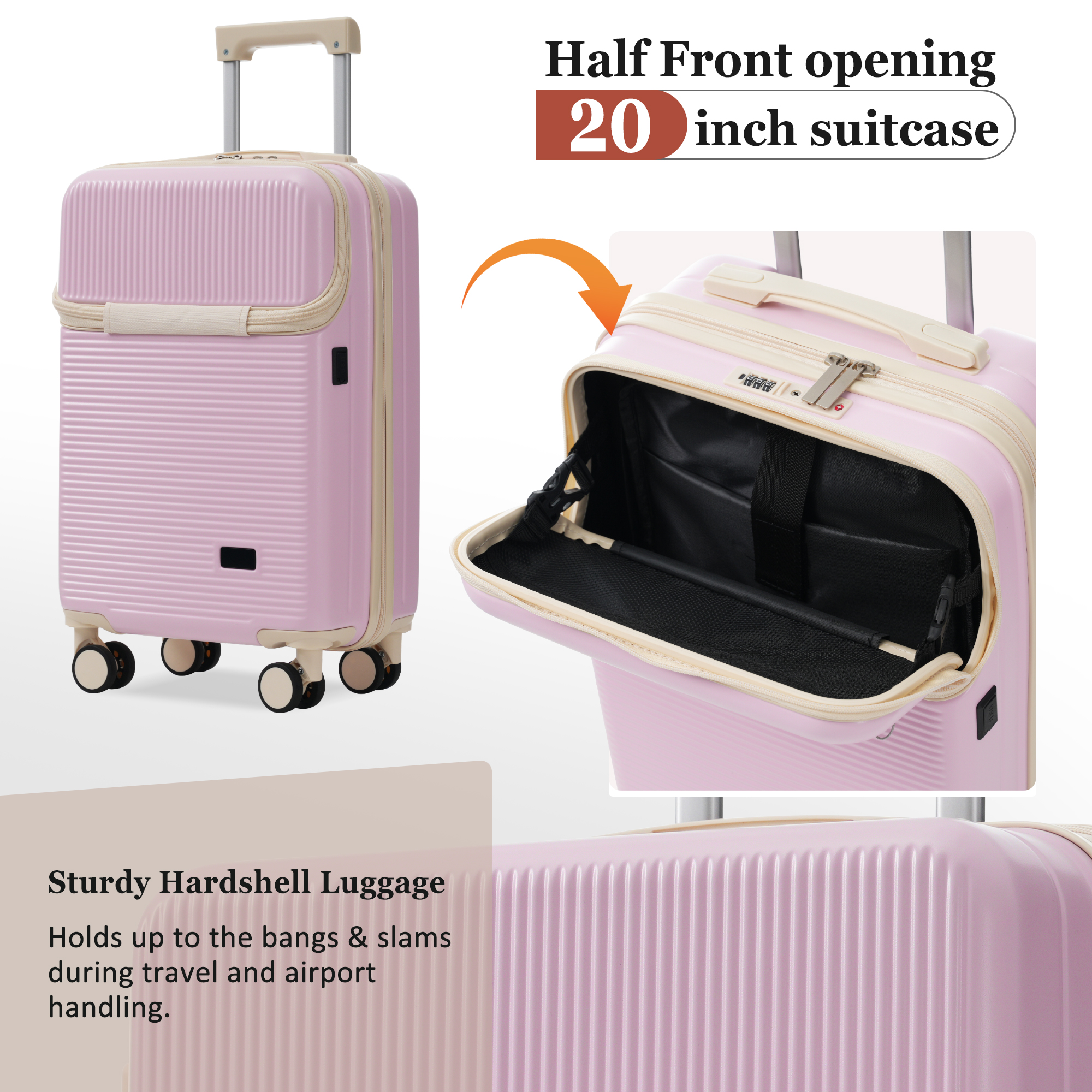 Luggage Sets 5 Piece With Half-opening, Hardside Carry On Suitcase Set With Double Spinner Wheel, Lightweight Travel Luggage With USB Port,TSA Locks_voghion.com