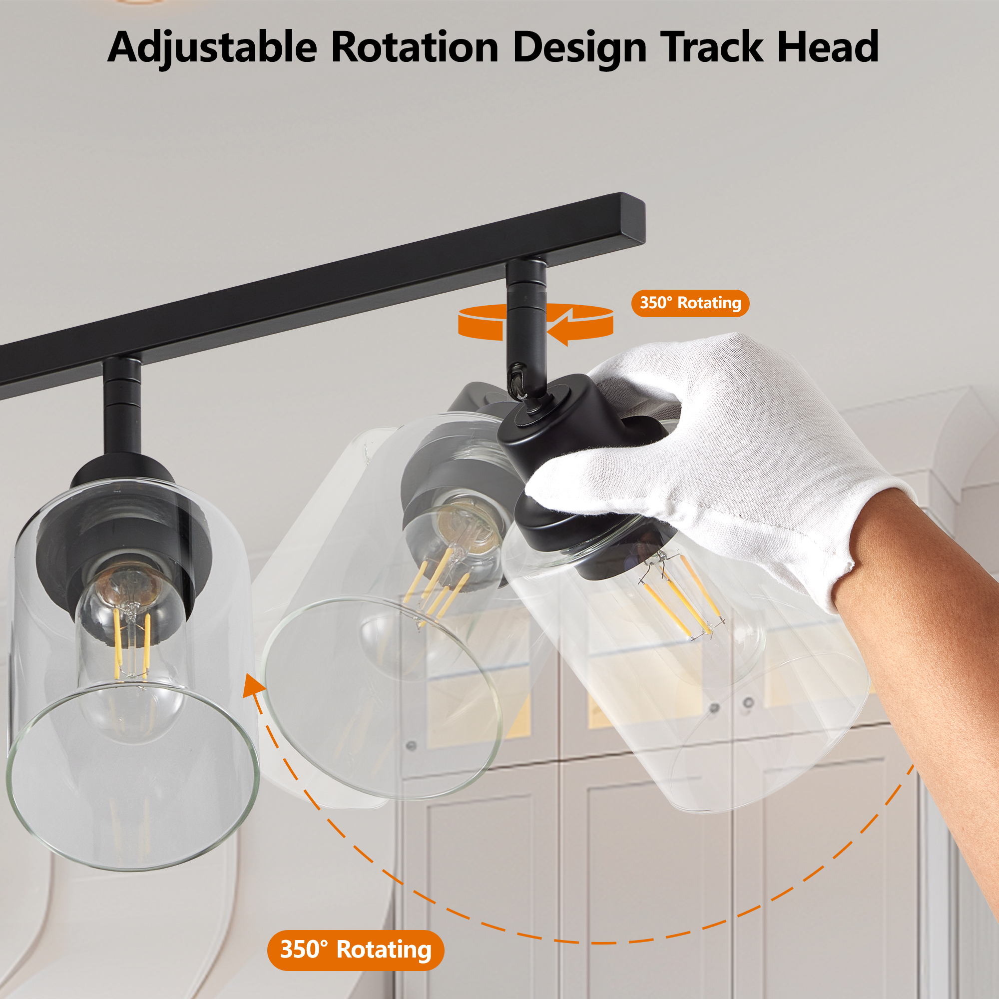 6-Light Track Lighting Kit Black Track Lighting Fixtures Bathroom Wall Sconces Ceiling Mount Kitchen Tracking Lights, Rotatable Spotlight With Clear Glass Shade For Kitchen Shop Hallway