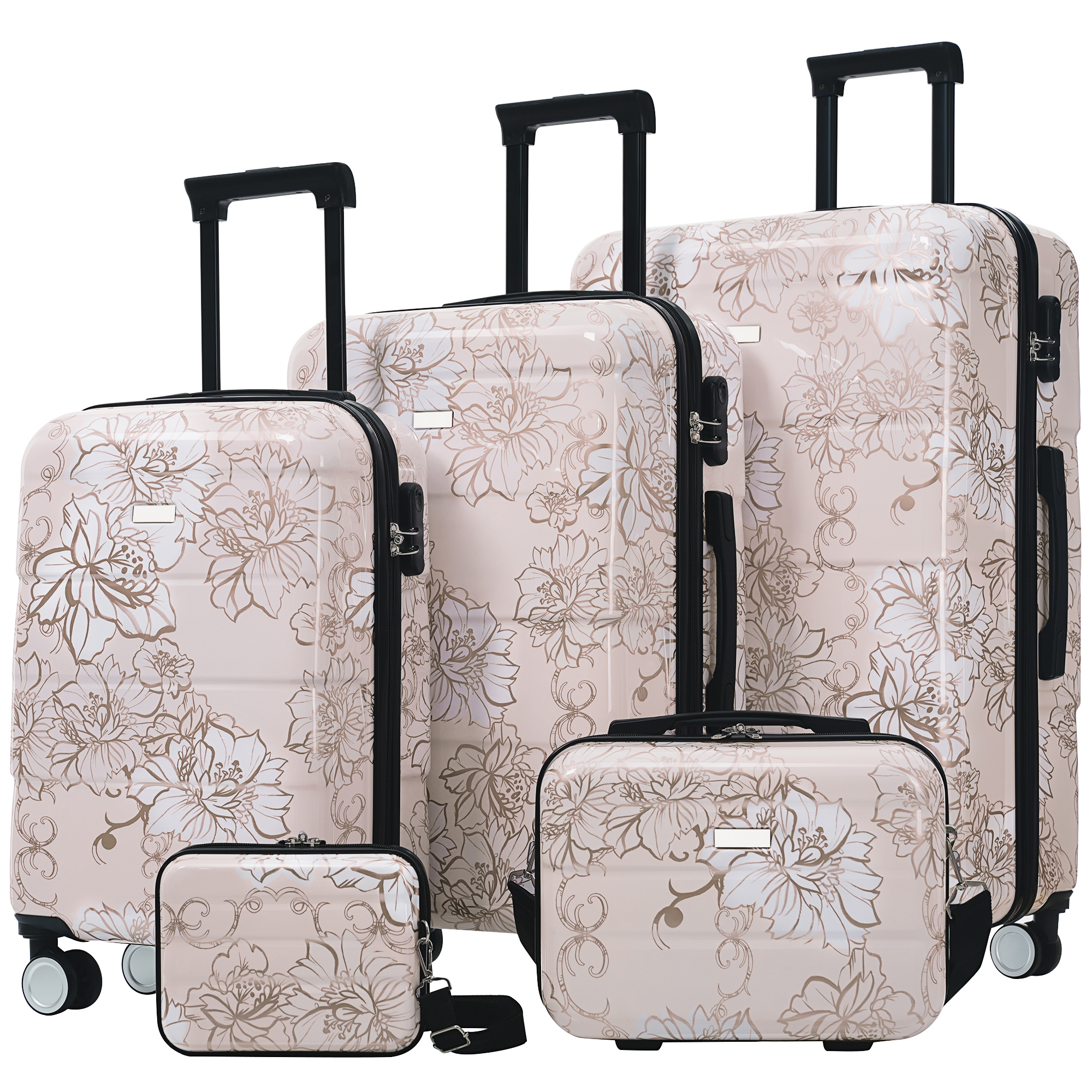 Luggage Sets New Model PC 5pcs, Hardside Lightweight Durable 20 24 28 Suitcases With 8 14 Cases, Suitcase With Lock Spinner Wheels