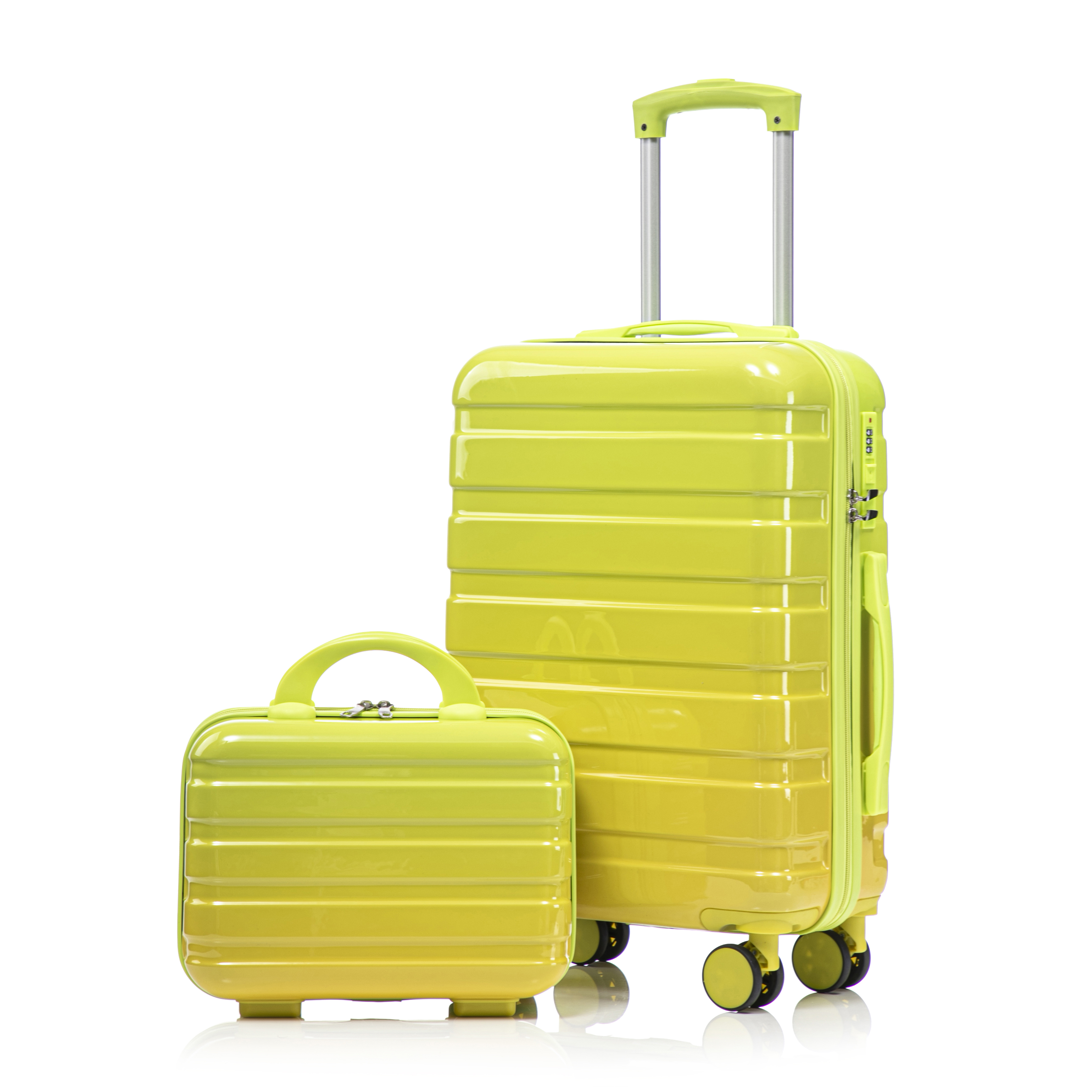 14-20 2 Pcs-set In PC Spinner Wheel Luggage, Carry On Suitcase, With Gradient Color And Combination Lock  Yellow-Green
