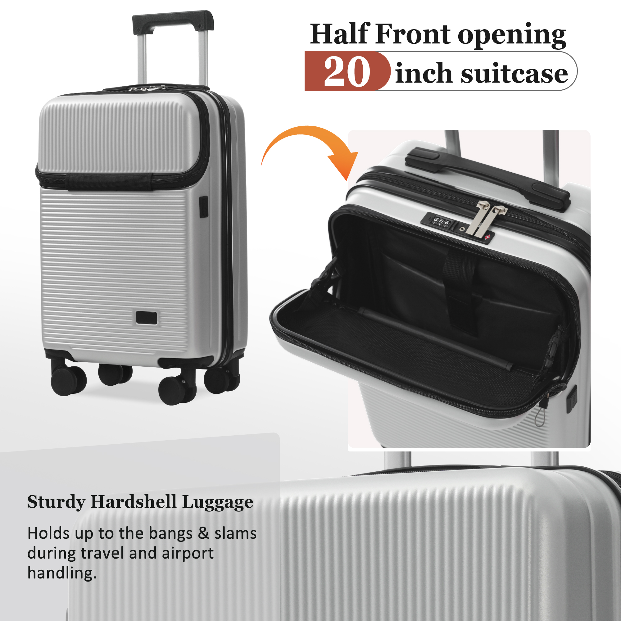 Luggage Sets 5 Piece With Half-opening, Hardside Carry On Suitcase Set With Double Spinner Wheel, Lightweight Travel Luggage With USB Port,TSA Locks — foto 2