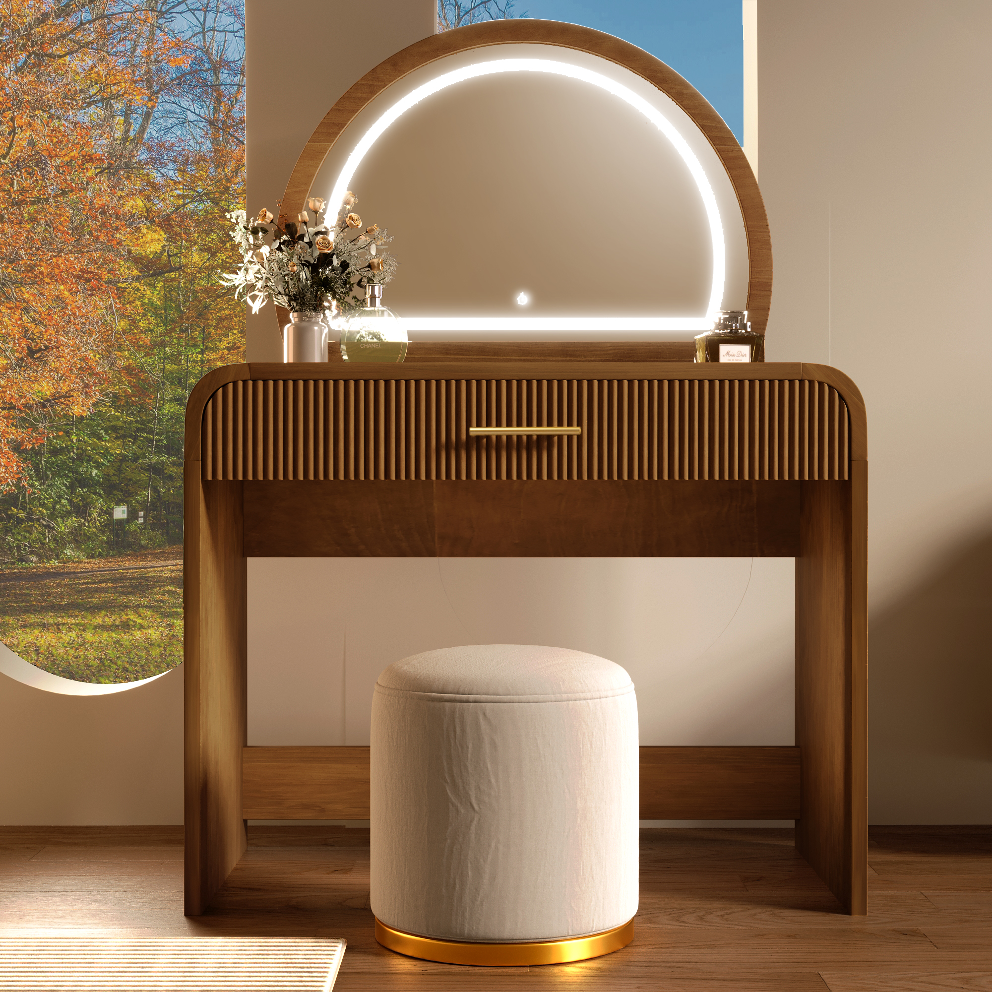 39 Makeup Vanity Table With Mirror Touch Screen Lighted Mirror, Dressing Table With Drawer For Bedroom, Espresso