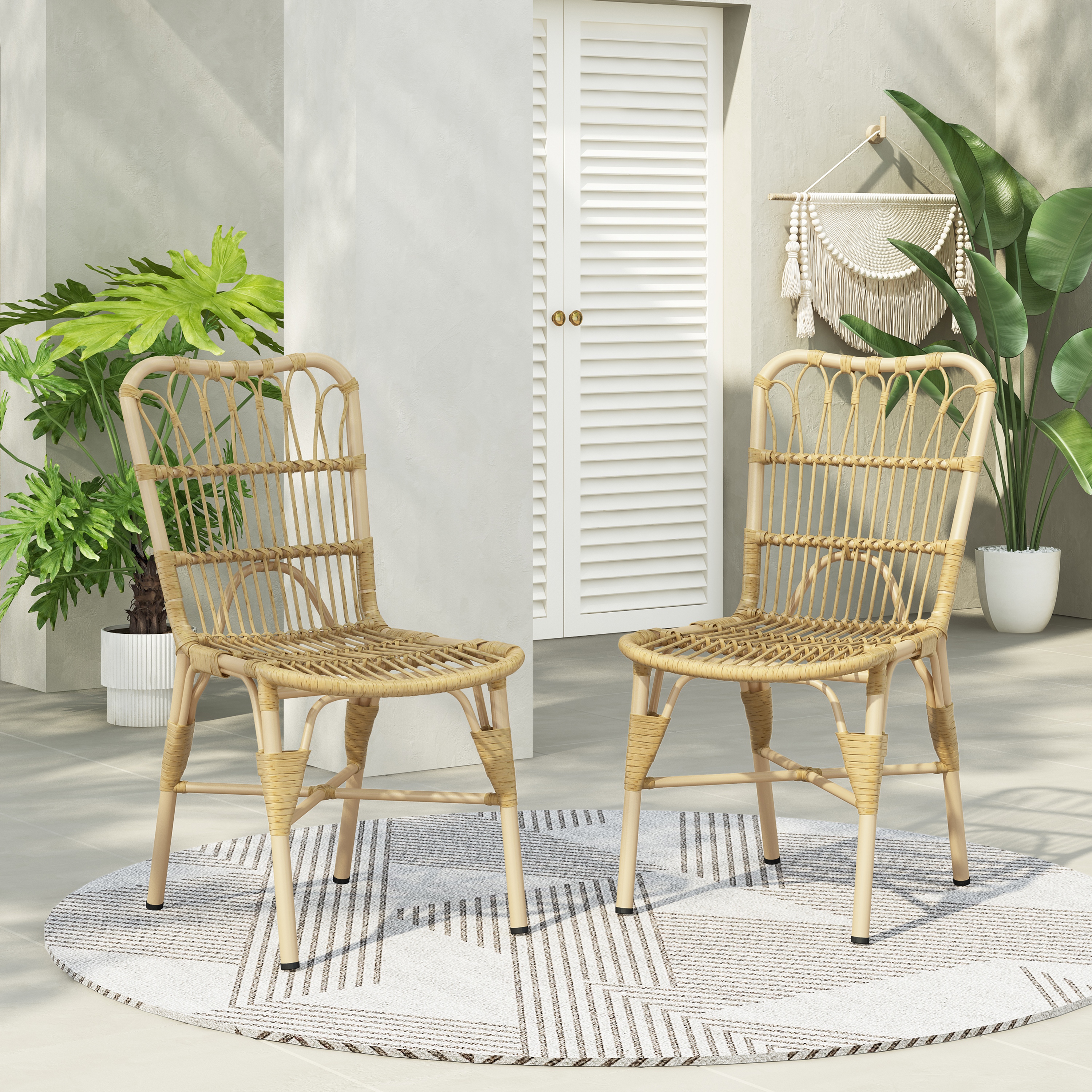 Outdoor PE Wicker Patio Dining Chairs Set Of 2,Outdoor Rattan Chairs For Backyard,Poolside,Garden, NATURAL