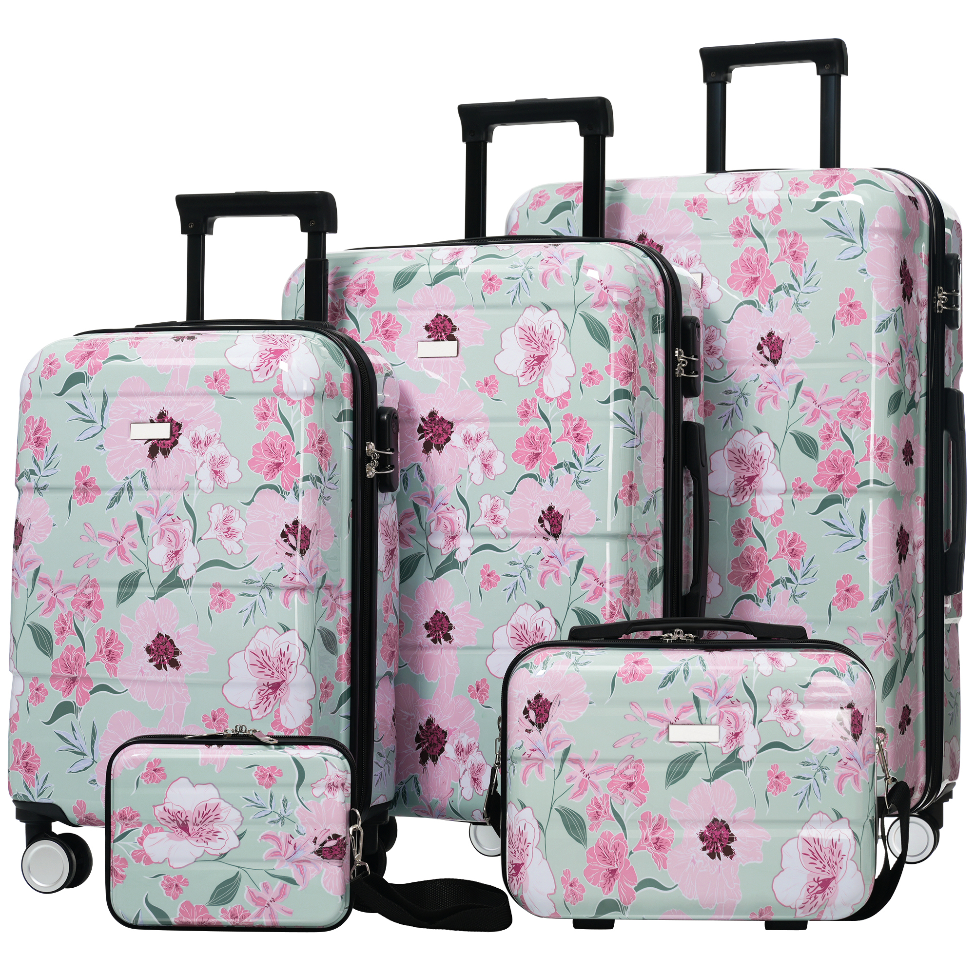 Luggage Sets New Model PC 5pcs, Hardside Lightweight Durable 20 24 28 Suitcases With 8 14 Cases, Suitcase With Lock Spinner Wheels