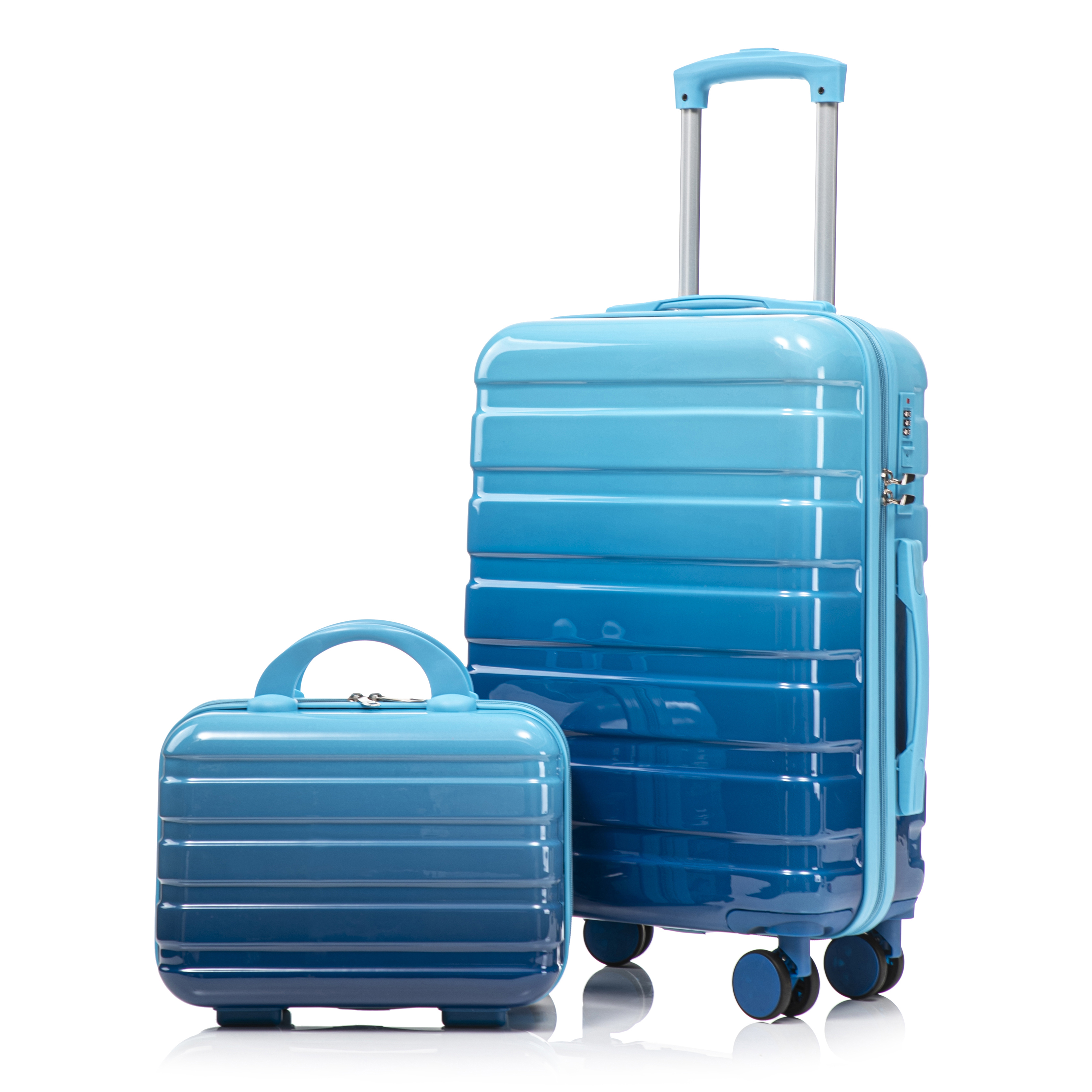 14-20 2 Pcs-set In PC Spinner Wheel Luggage, Carry On Suitcase, With Gradient Color And Combination Lock Navy-Light Blue