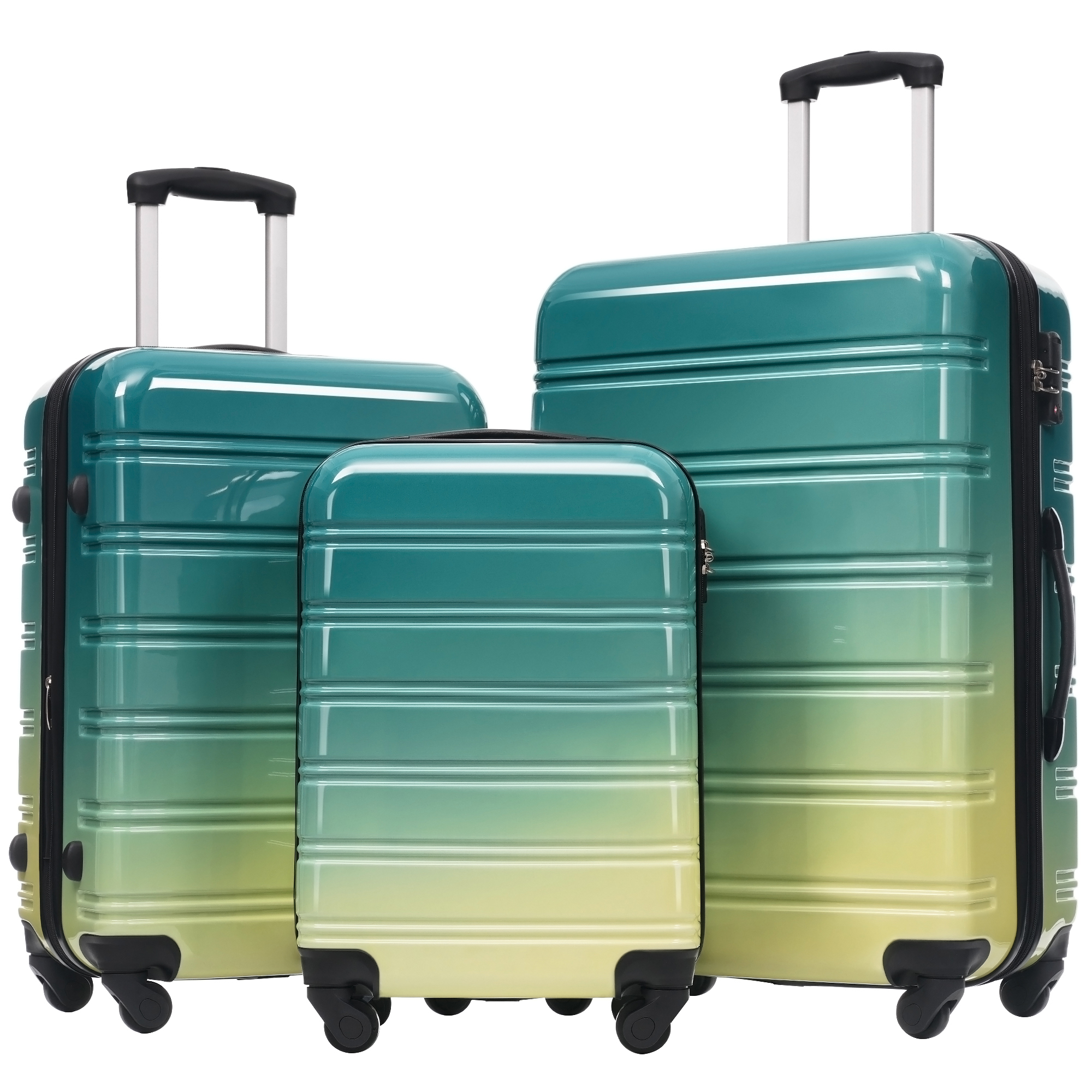 Green Yellow 3 Piece Set Hard Shell Luggage And Tsa Lock Lig