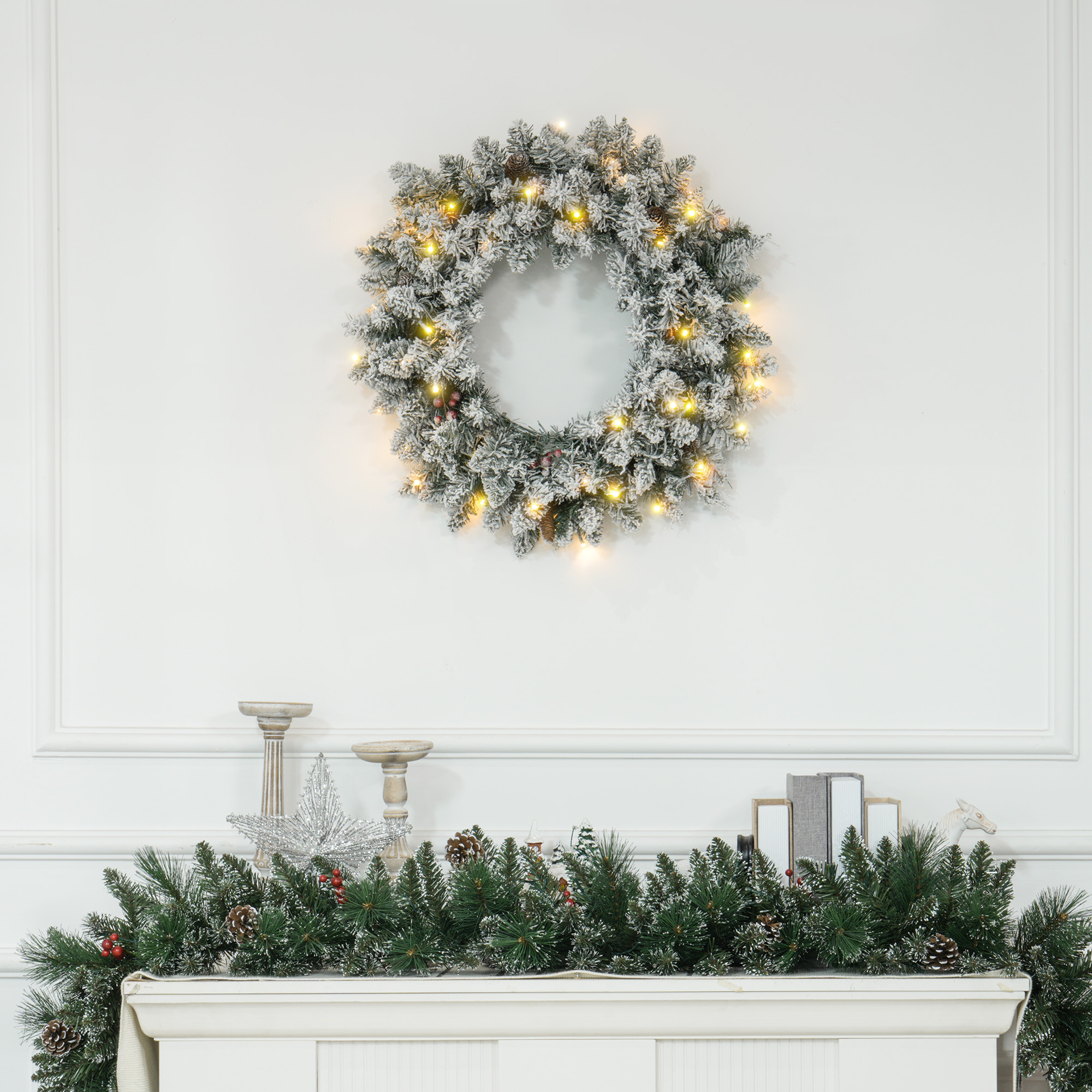 60 Snow Pine Cones And Berry Christmas Wreaths With LED Lights — image 6