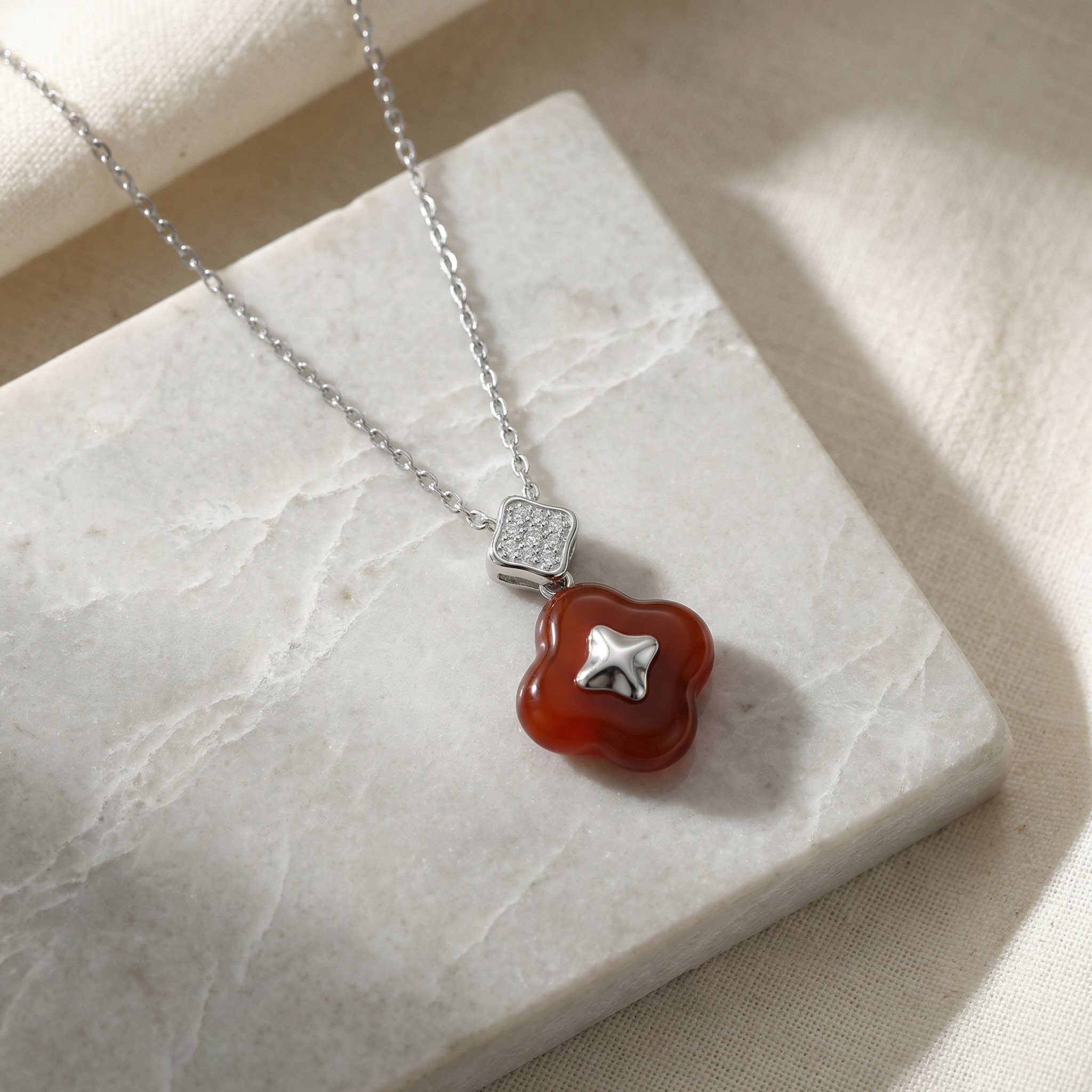 Sterling Silver Red Agate Necklace, picture 3 of 4