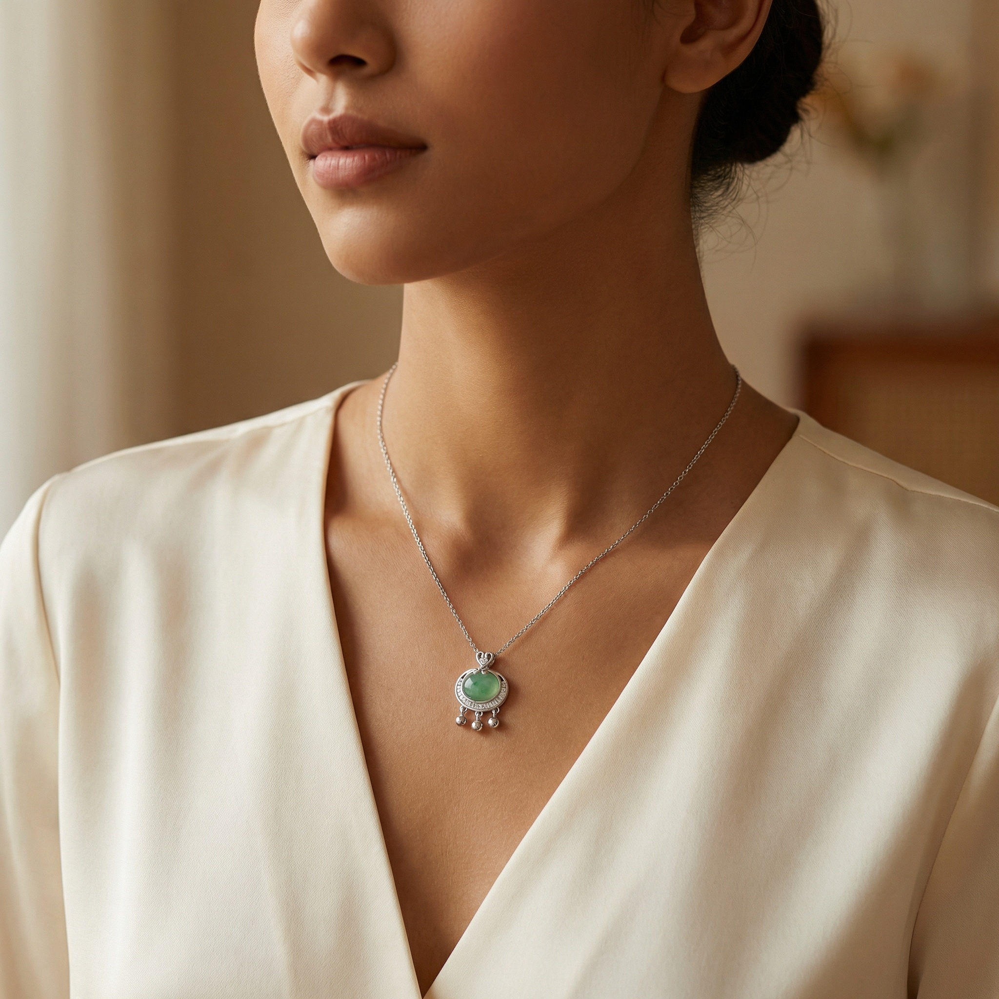 Sterling Silver Jade Pendant Necklace, picture 2 of 3