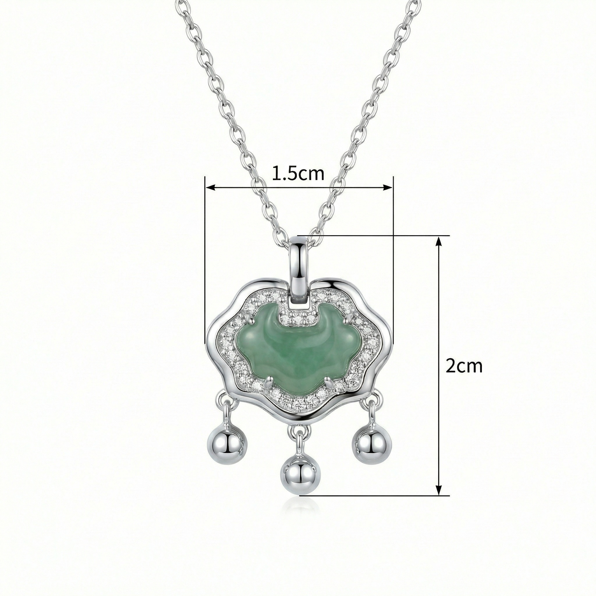 925 Sterling Silver Elegant Jade Padlock Pendant Necklace in Sterling Silver with Shimmering Crystals and Dainty Charms 