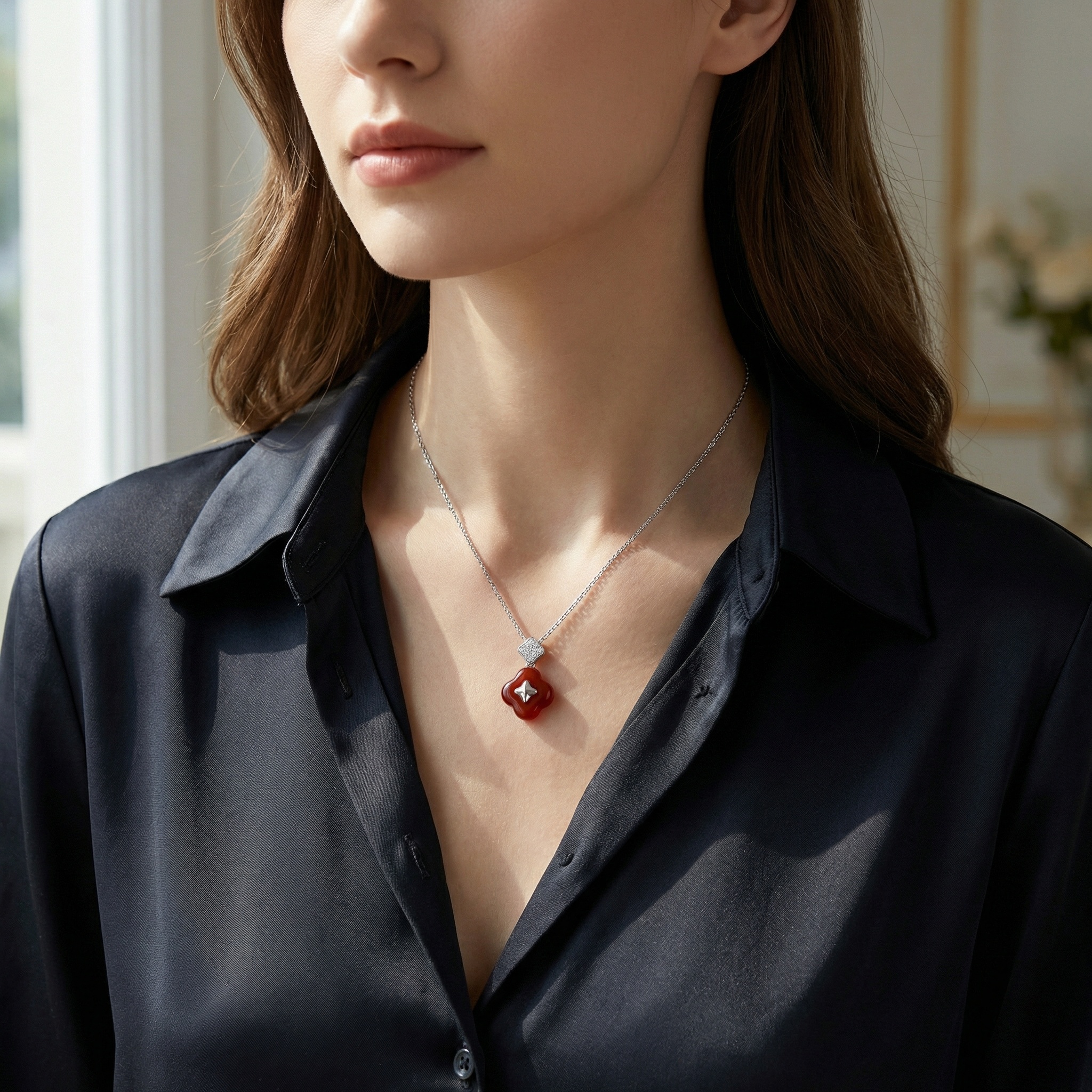 Sterling Silver Red Agate Necklace, picture 2 of 4