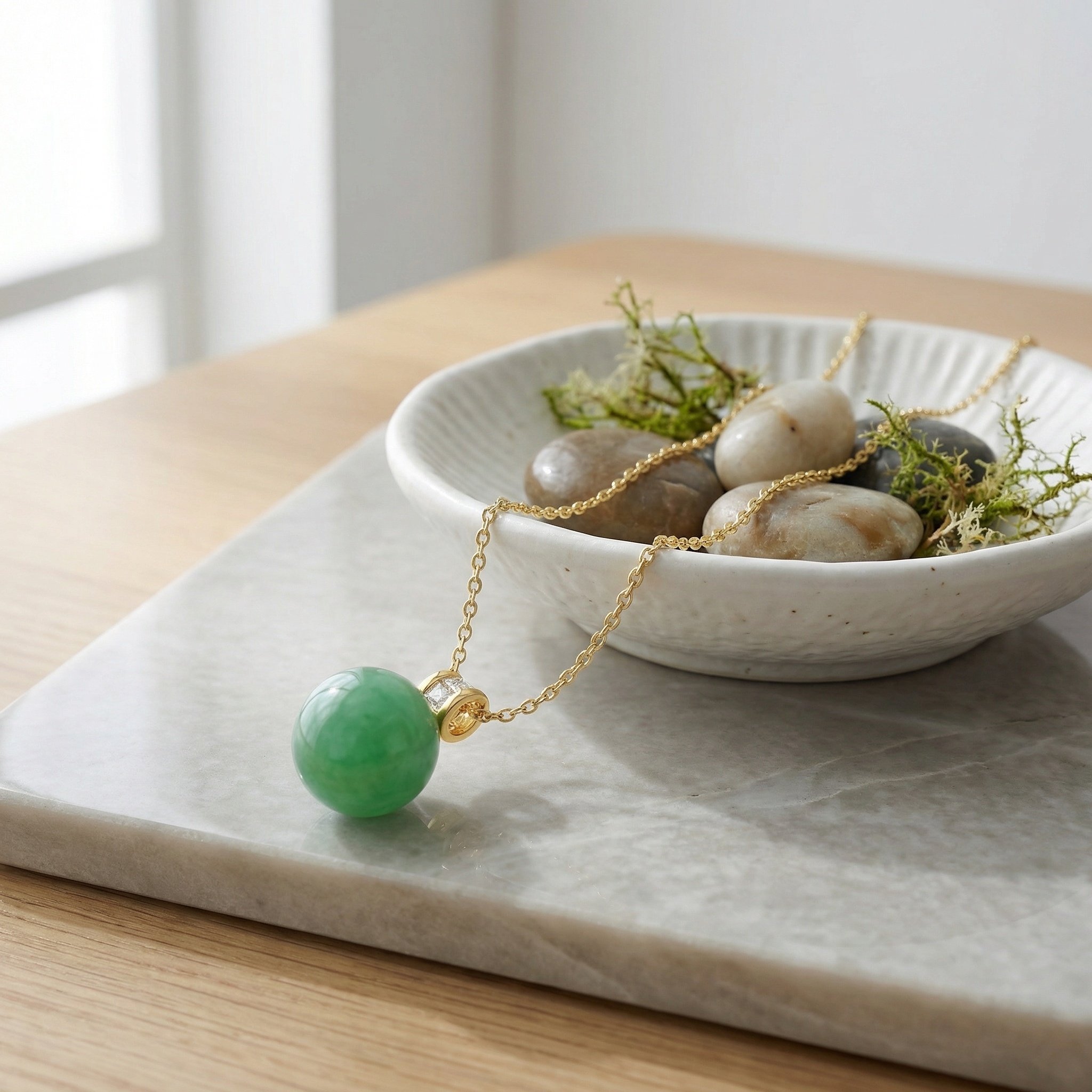 Sterling Silver Jade Sphere Pendant Necklace, picture 3 of 3