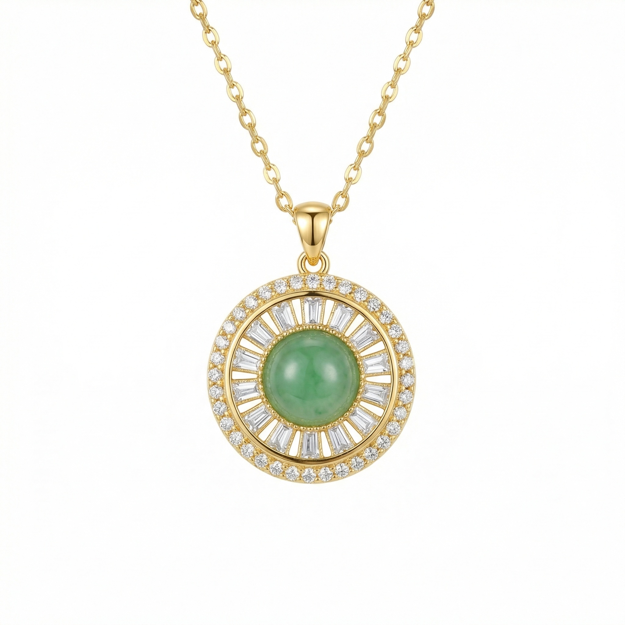 925 Sterling Silver Radiant Green Gemstone Sunburst Pendant Necklace with Sparkling Diamond Halo Accents 