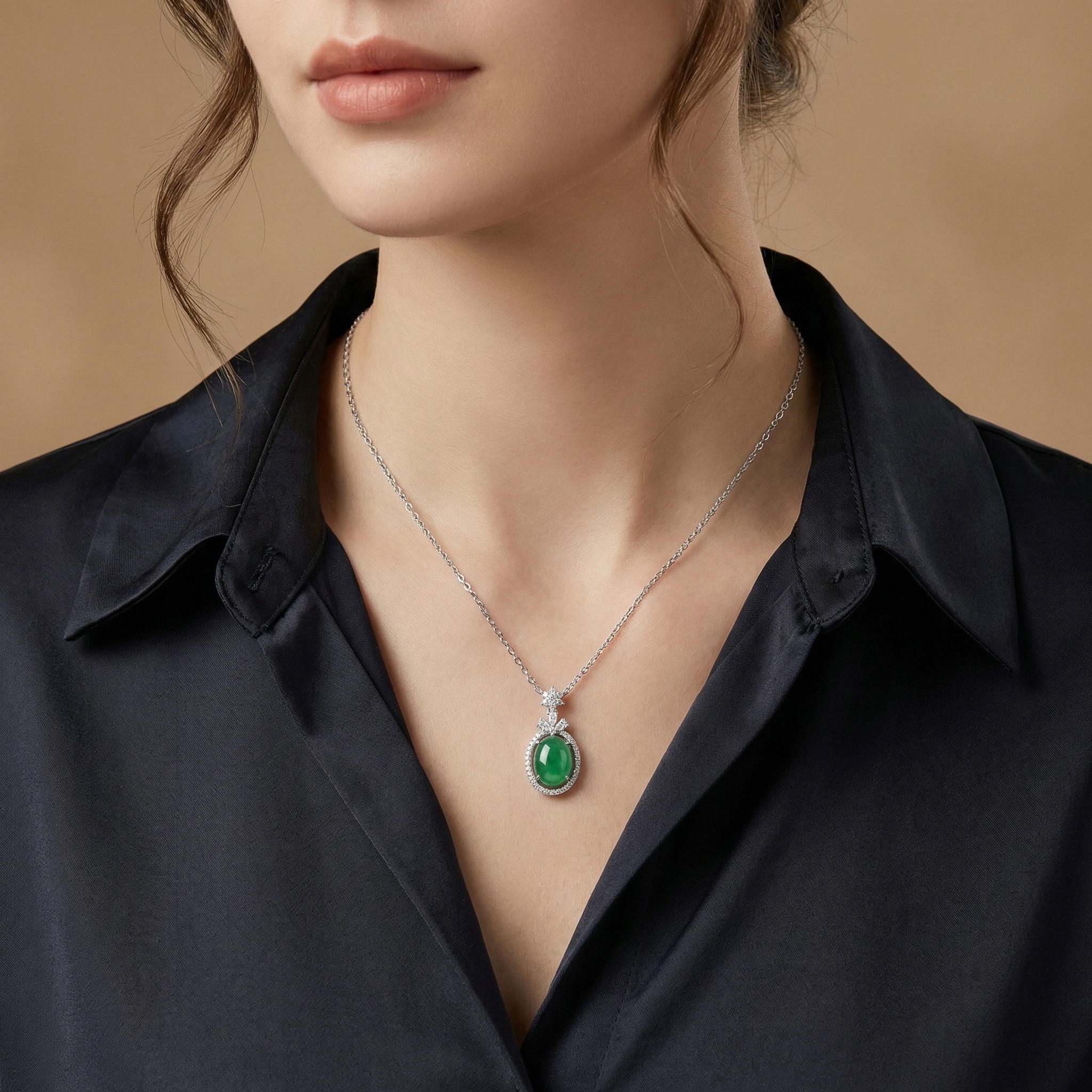 Sterling Silver Jade Pendant Necklace, picture 2 of 3