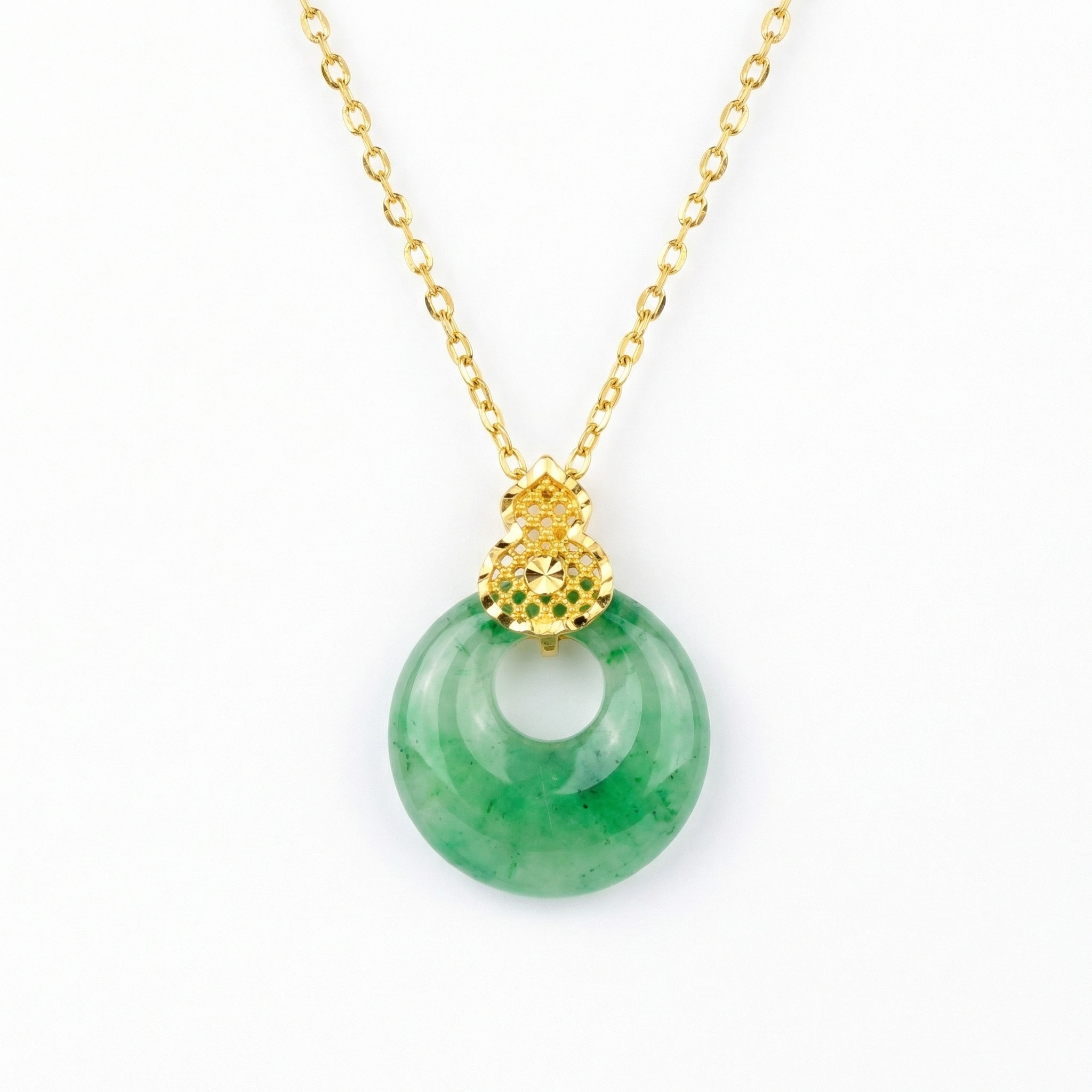 Sterling Silver Jadeite Donut Pendant Necklace