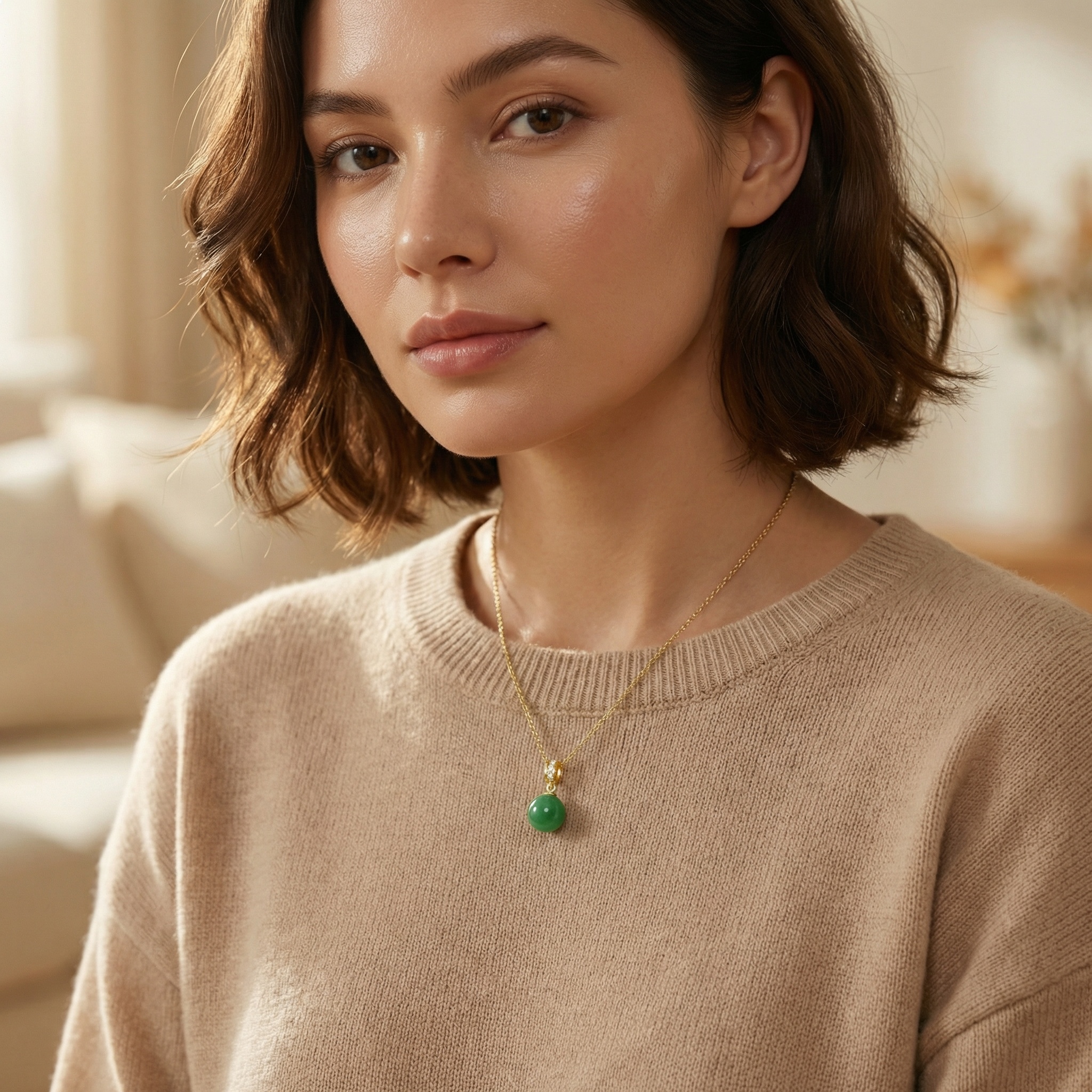 Sterling Silver Jade Pendant Necklace, picture 2 of 3