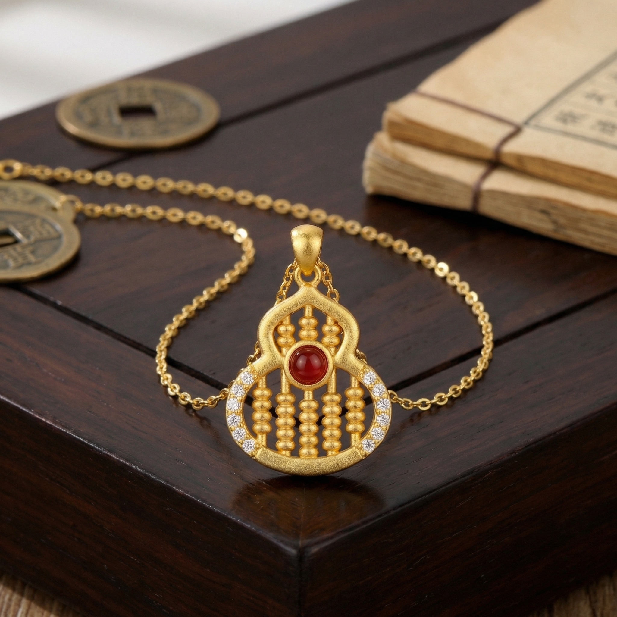 Gourd-Shaped Abacus Pendant Necklace, picture 2 of 3