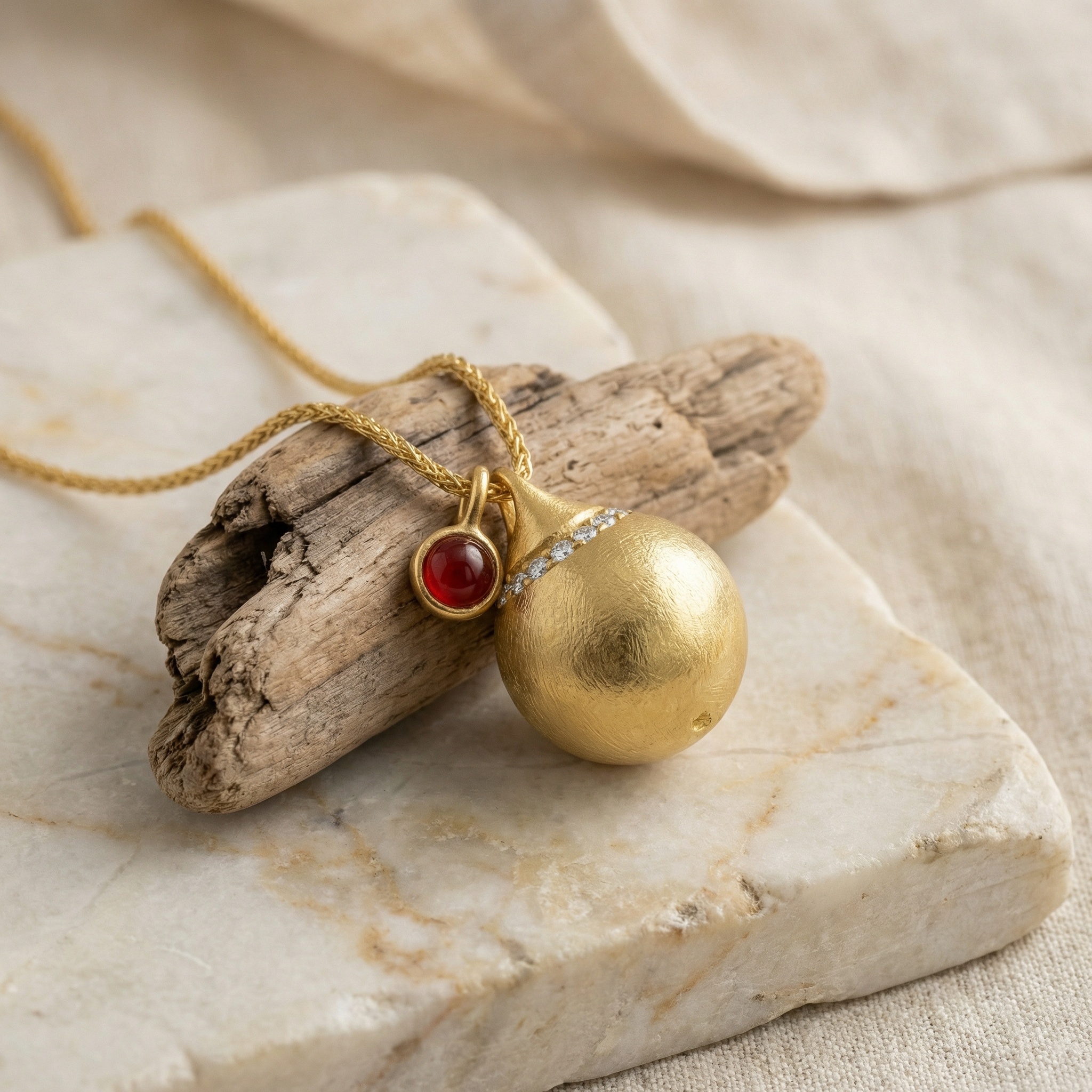 925 Sterling Silver Elegant Textured Metallic Teardrop Pendant Featuring Red Gemstone Charm and Diamond Band 
