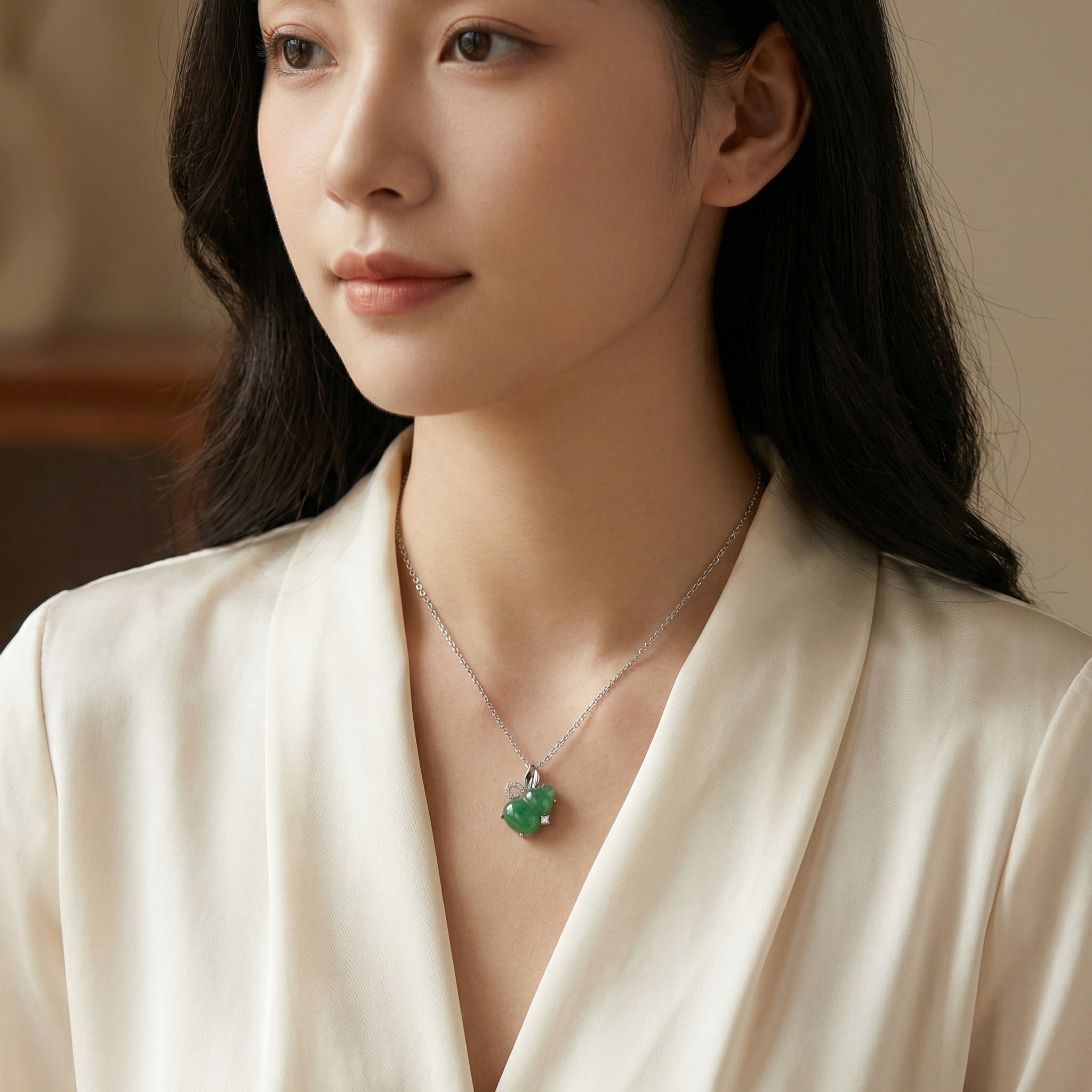Sterling Silver Jade Pendant Necklace, picture 2 of 3
