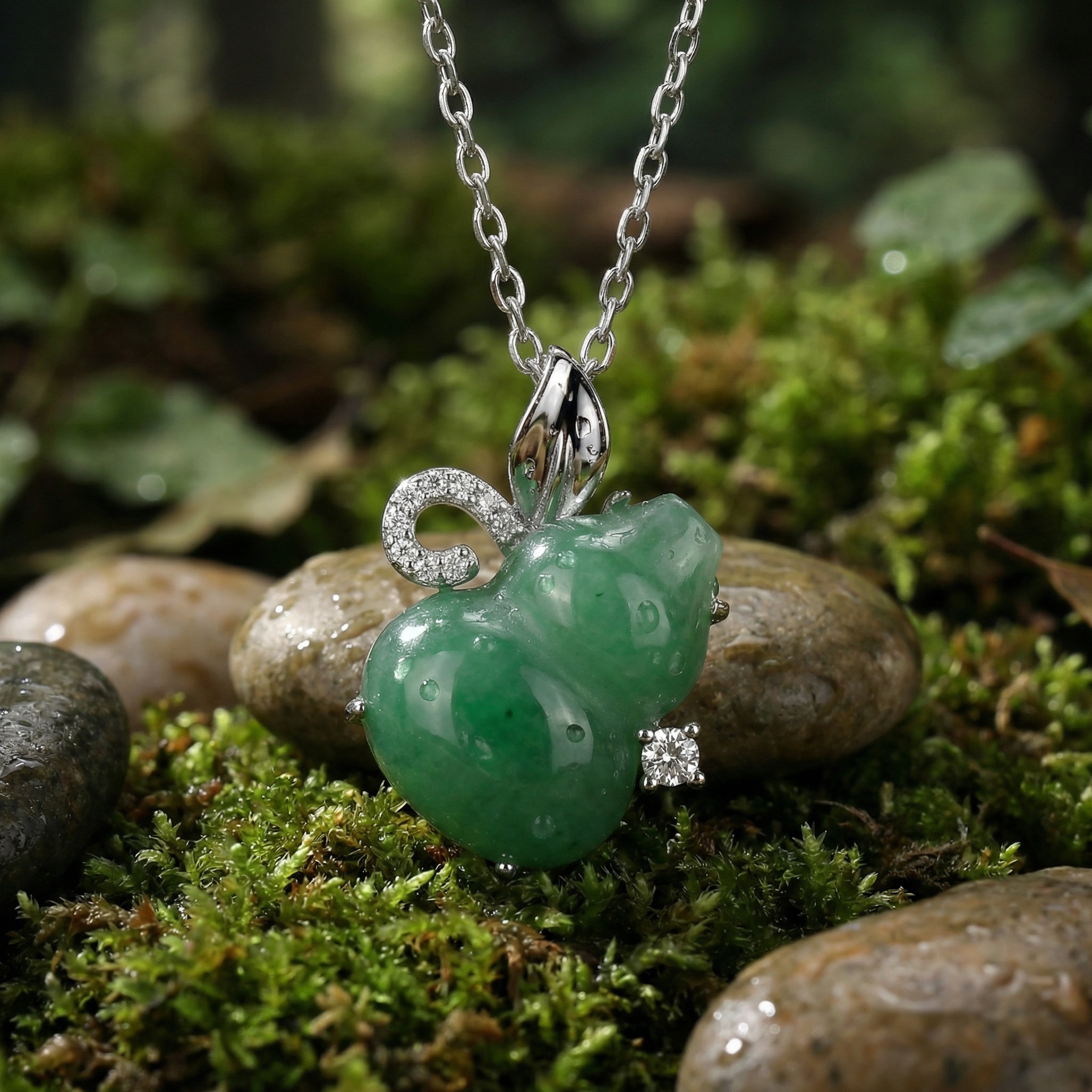 Sterling Silver Jade Pendant Necklace, picture 3 of 3