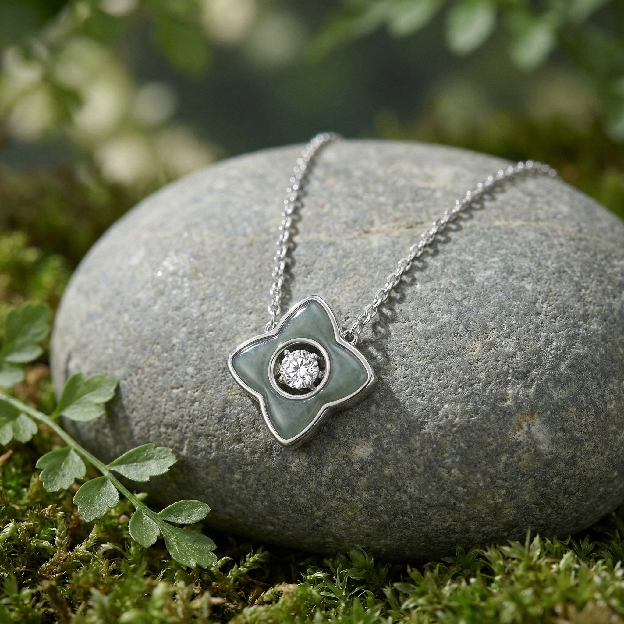 Floral Pendant Necklace with Grey Inlay, picture 3 of 3