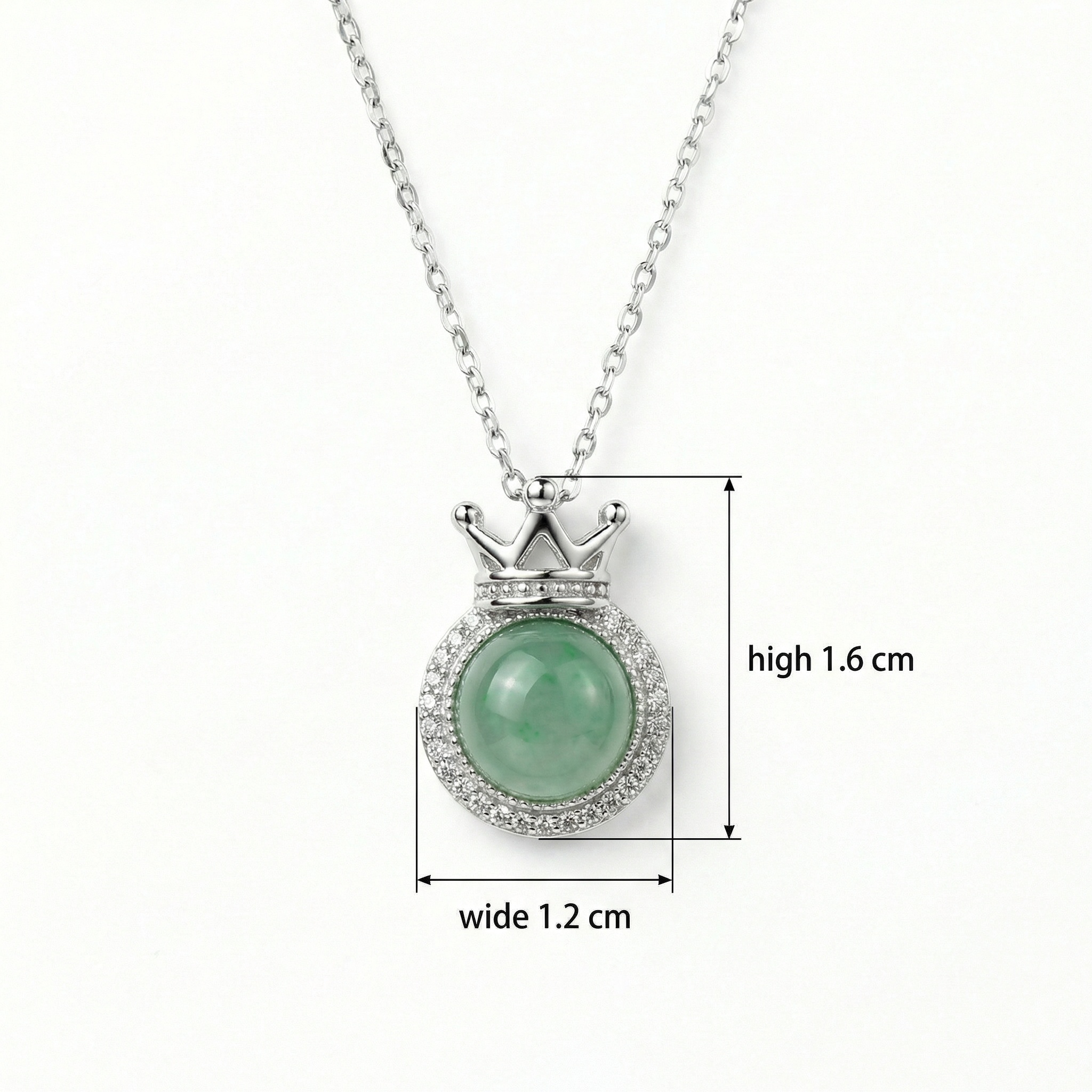 925 Sterling Silver Elegant Crown Green Jade Pendant Necklace in Sterling Silver with Shimmering Halo 
