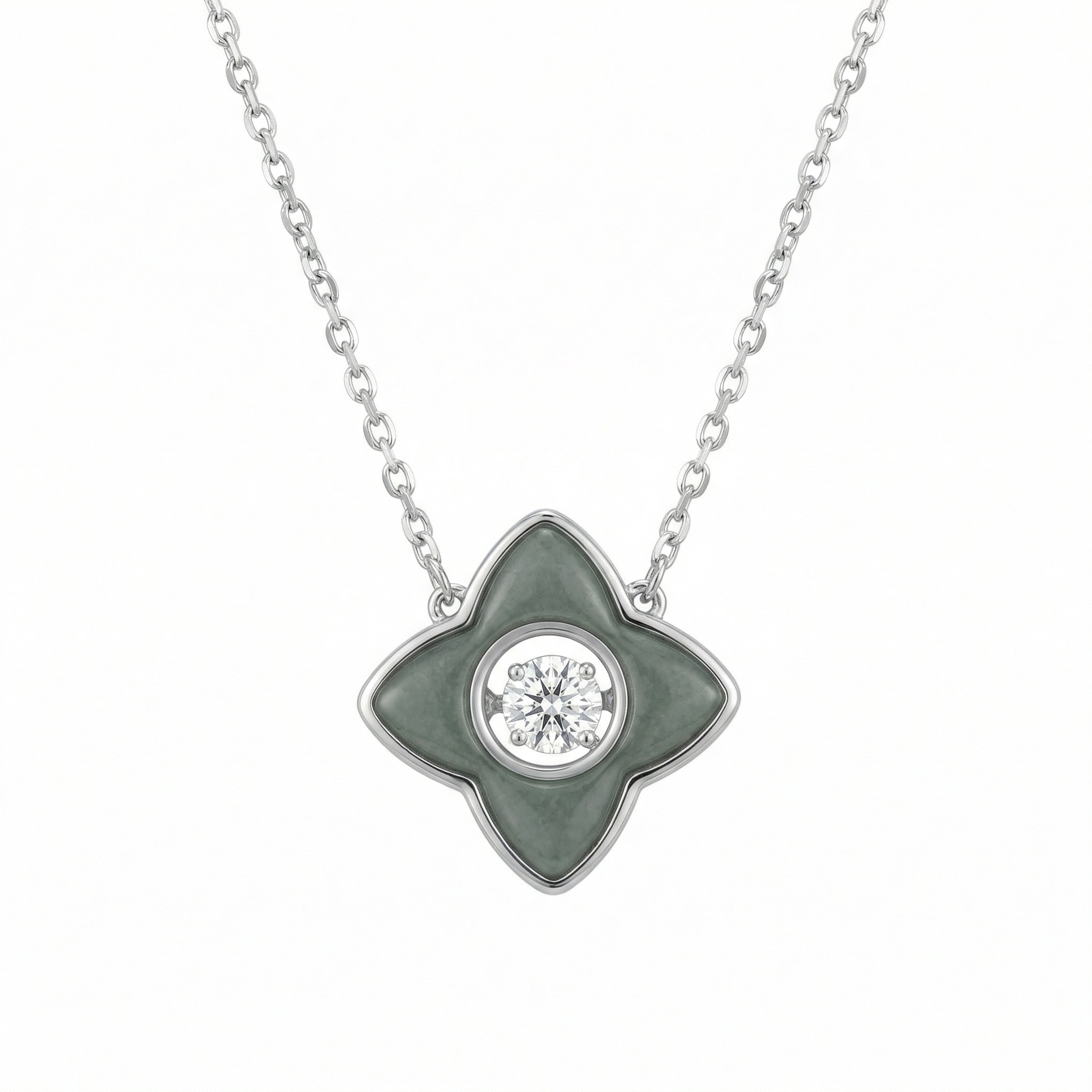 Floral Pendant Necklace with Grey Inlay