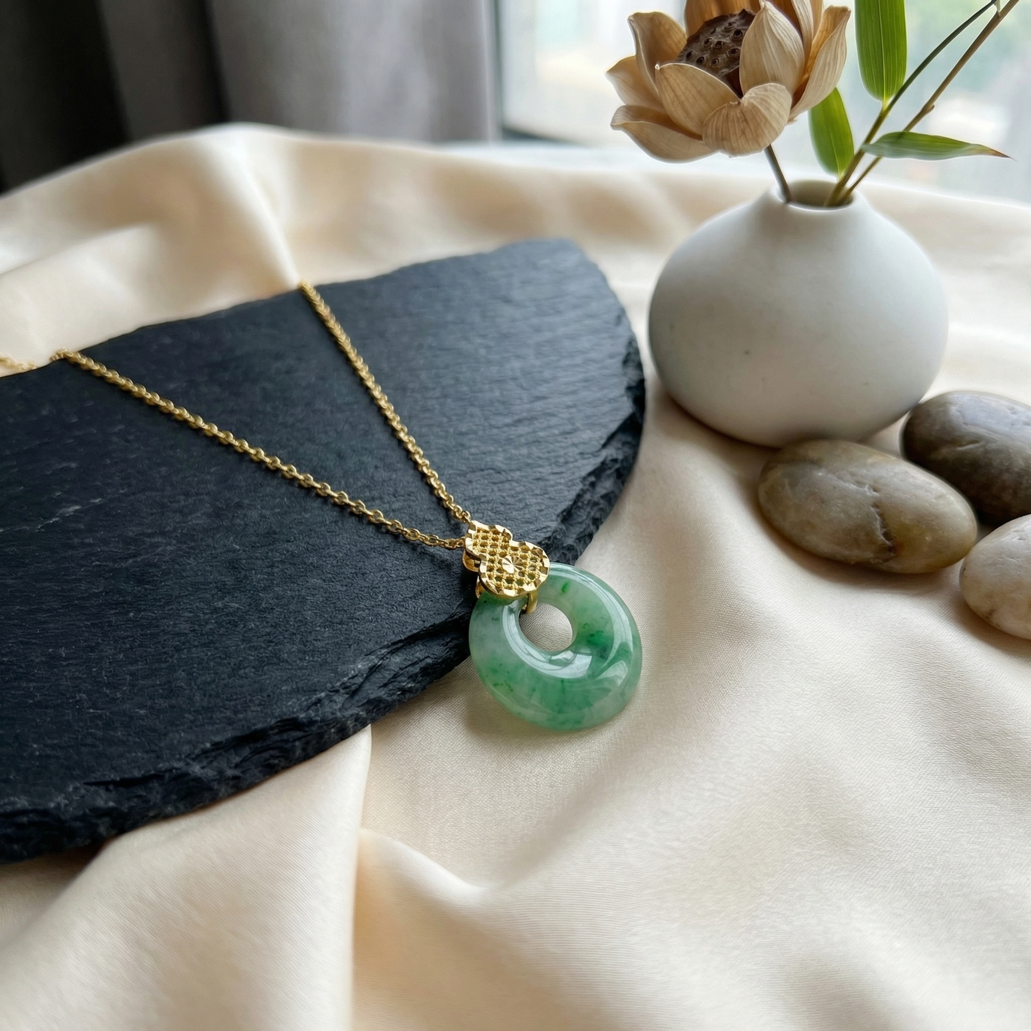 Sterling Silver Jadeite Donut Pendant Necklace, picture 3 of 3