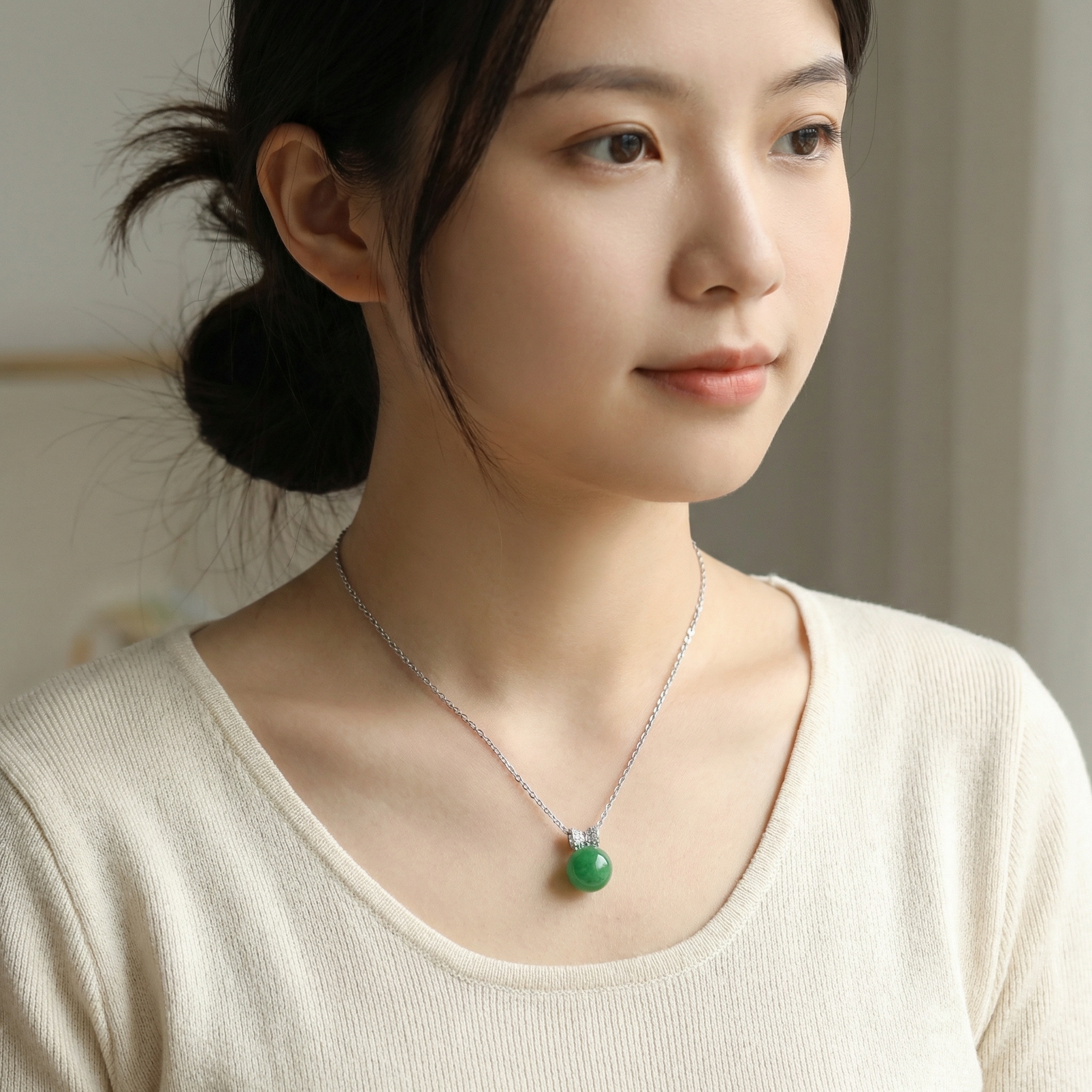 Sterling Silver Jade Pendant Necklace, picture 2 of 3