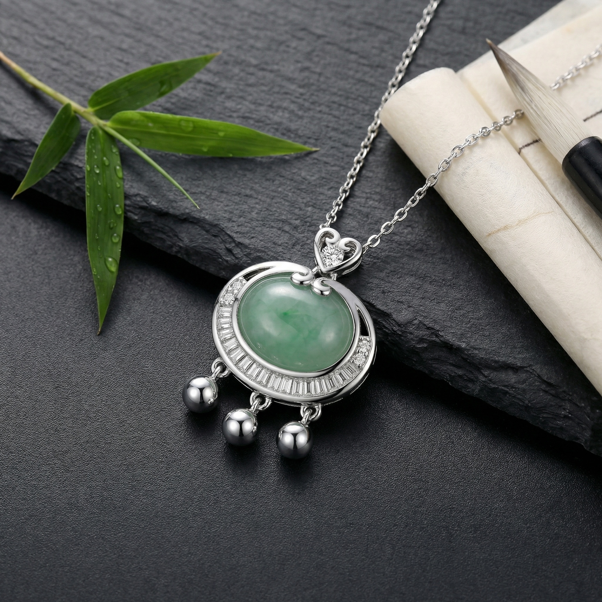 Sterling Silver Jade Pendant Necklace, picture 3 of 3