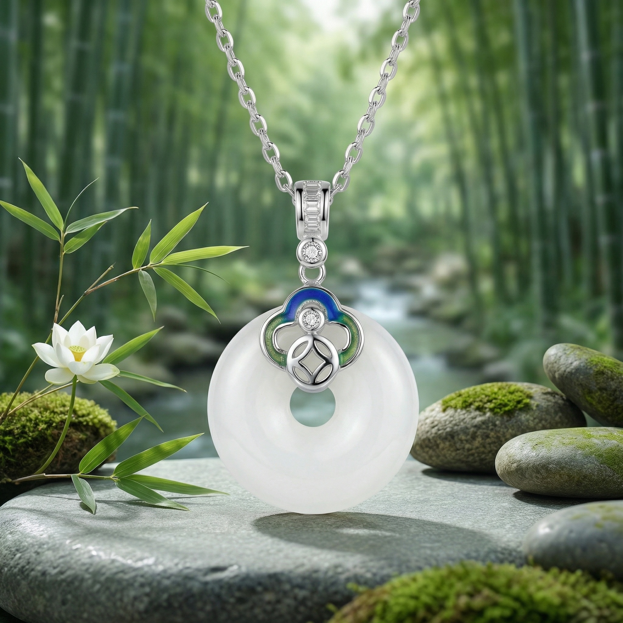 Sterling Silver Jade Pendant Necklace, picture 3 of 4