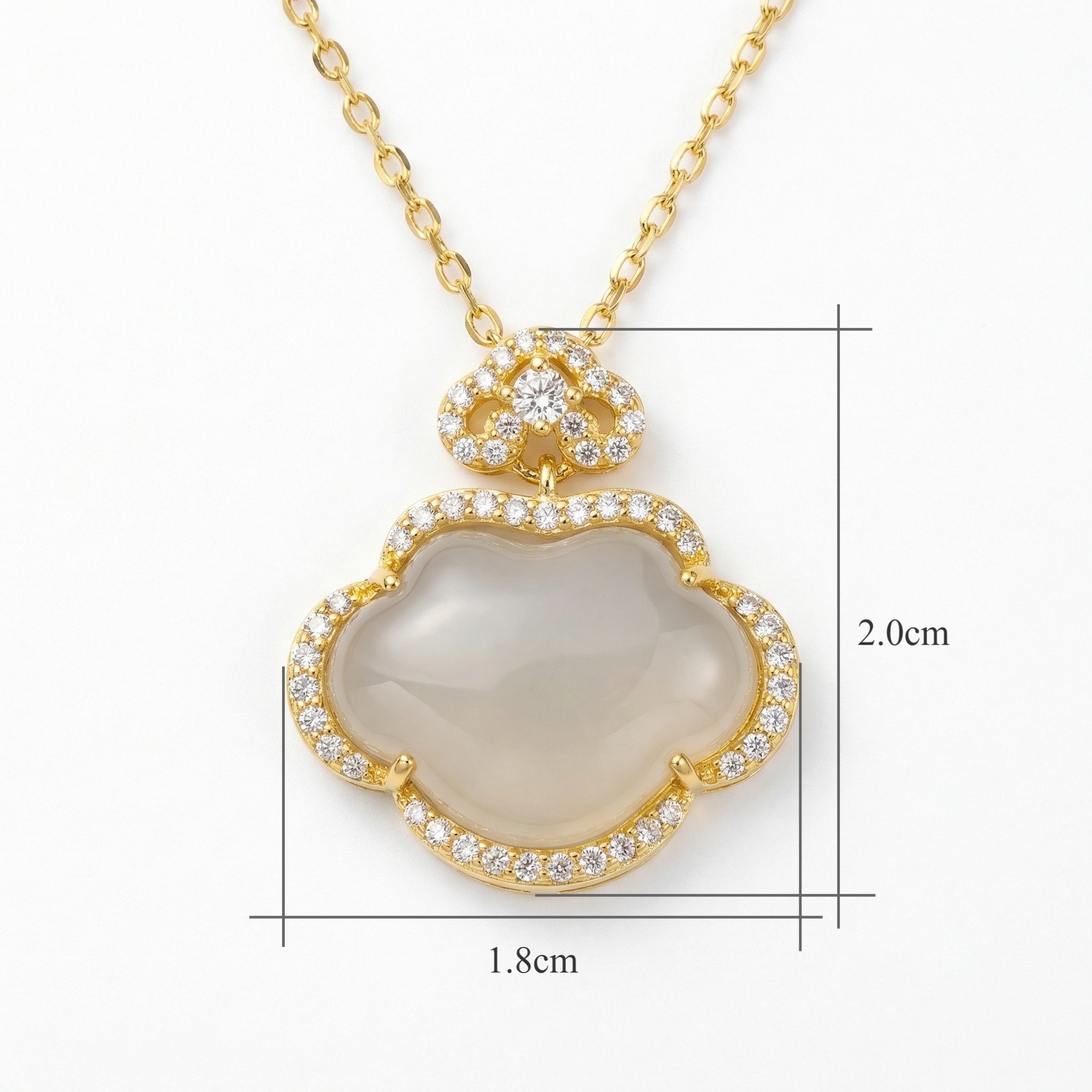 925 Sterling Silver Elegant Ruyi Cloud Pendant Necklace Featuring Translucent Gemstone and Brilliant Halo Accents